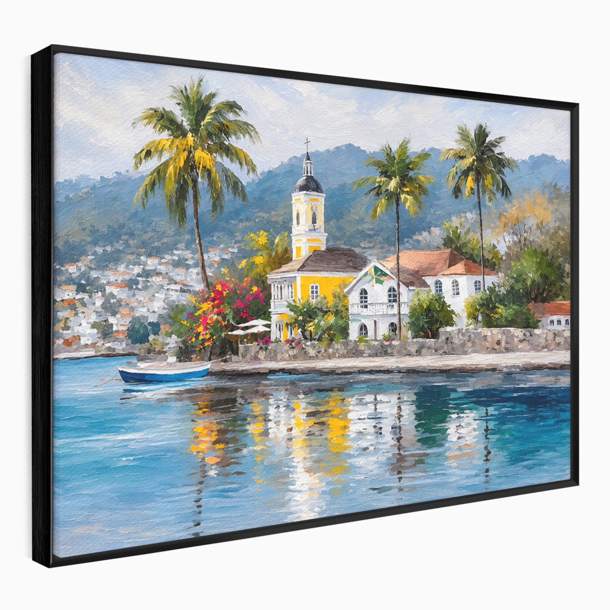Tablou Canvas Premium LuxCanva® O1064, Biserica Tropicala, Biserica, Peisaj, Tropical, Mare, Vacanta, Living, Culori Vibrante