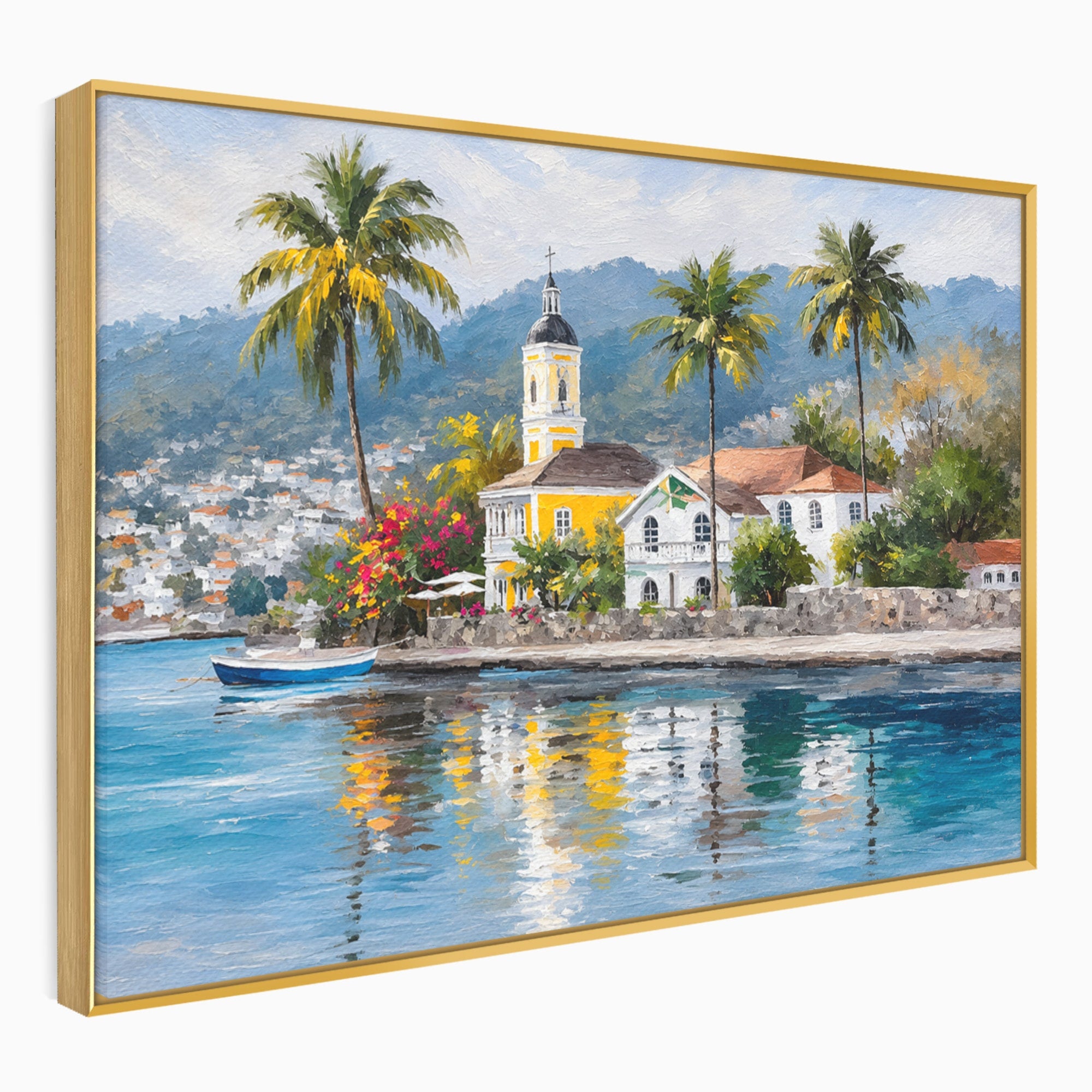 Tablou Canvas Premium LuxCanva® O1064, Biserica Tropicala, Biserica, Peisaj, Tropical, Mare, Vacanta, Living, Culori Vibrante