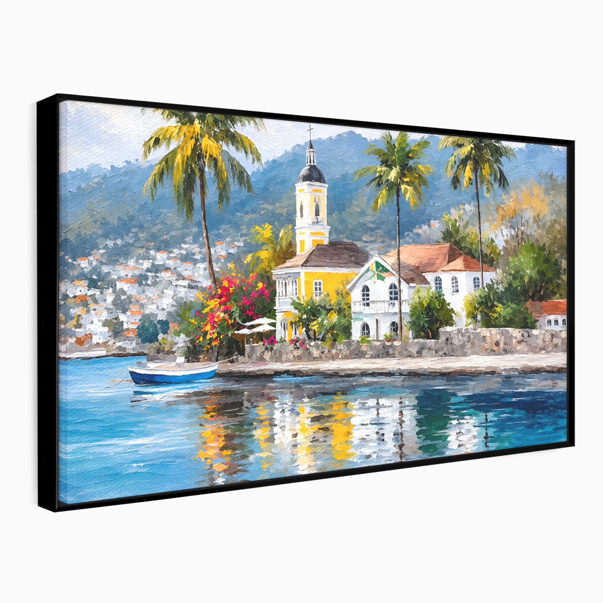 Tablou Canvas Premium LuxCanva® O1064, Biserica Tropicala, Biserica, Peisaj, Tropical, Mare, Vacanta, Living, Culori Vibrante