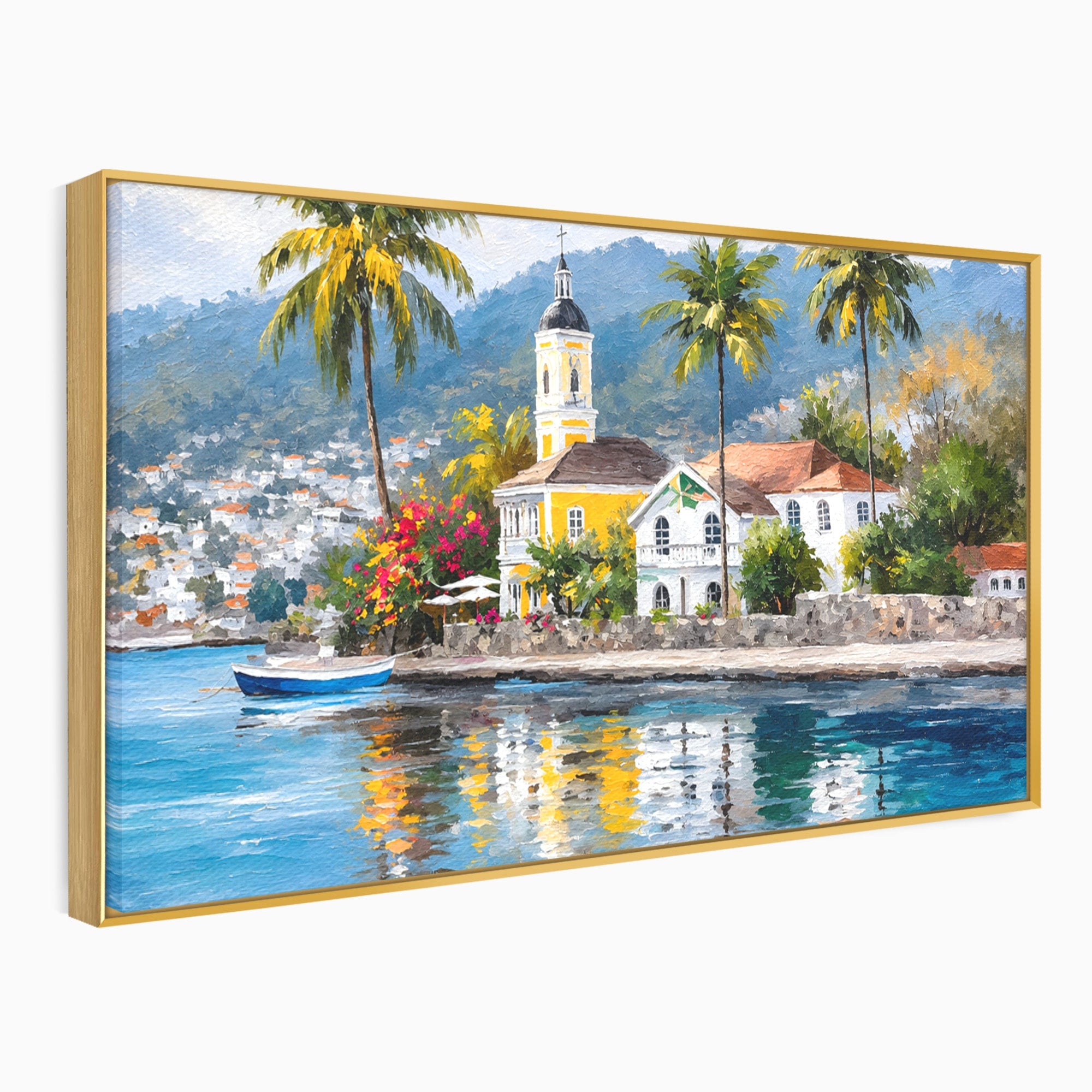 Tablou Canvas Premium LuxCanva® O1064, Biserica Tropicala, Biserica, Peisaj, Tropical, Mare, Vacanta, Living, Culori Vibrante