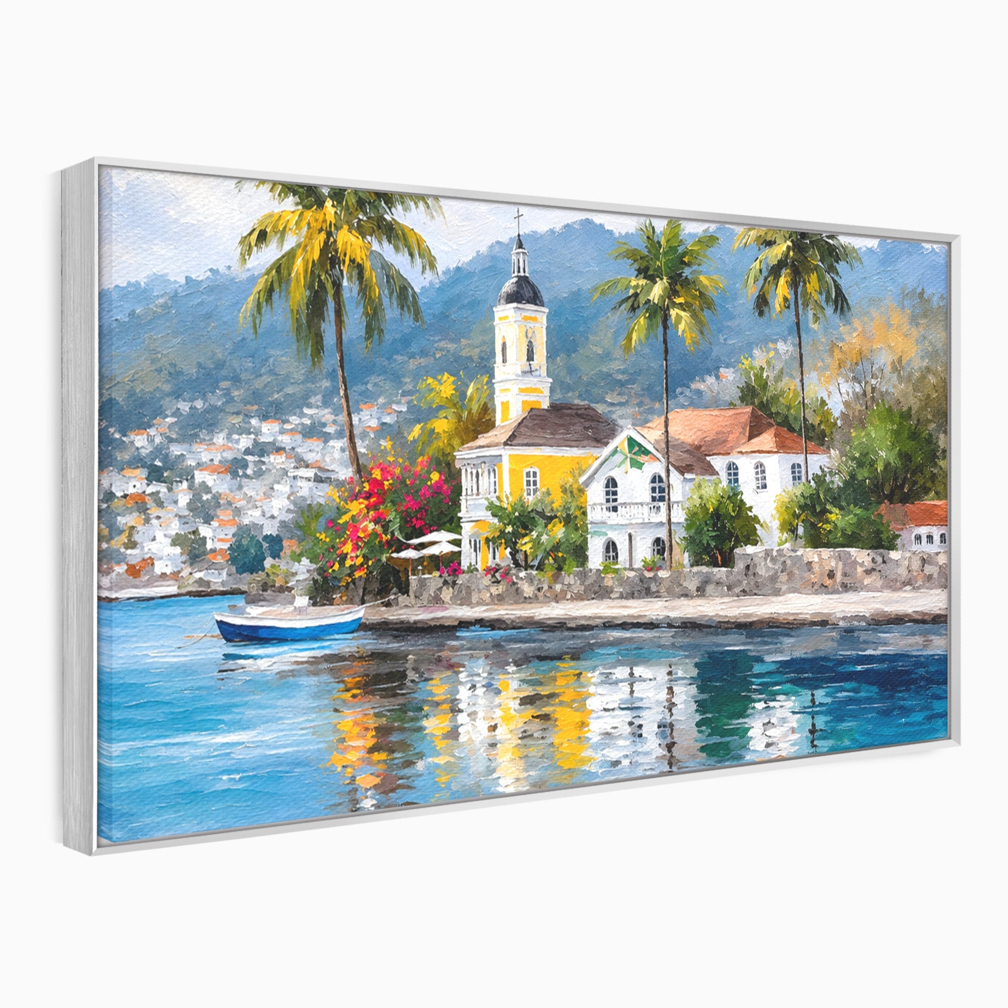 Tablou Canvas Premium LuxCanva® O1064, Biserica Tropicala, Biserica, Peisaj, Tropical, Mare, Vacanta, Living, Culori Vibrante
