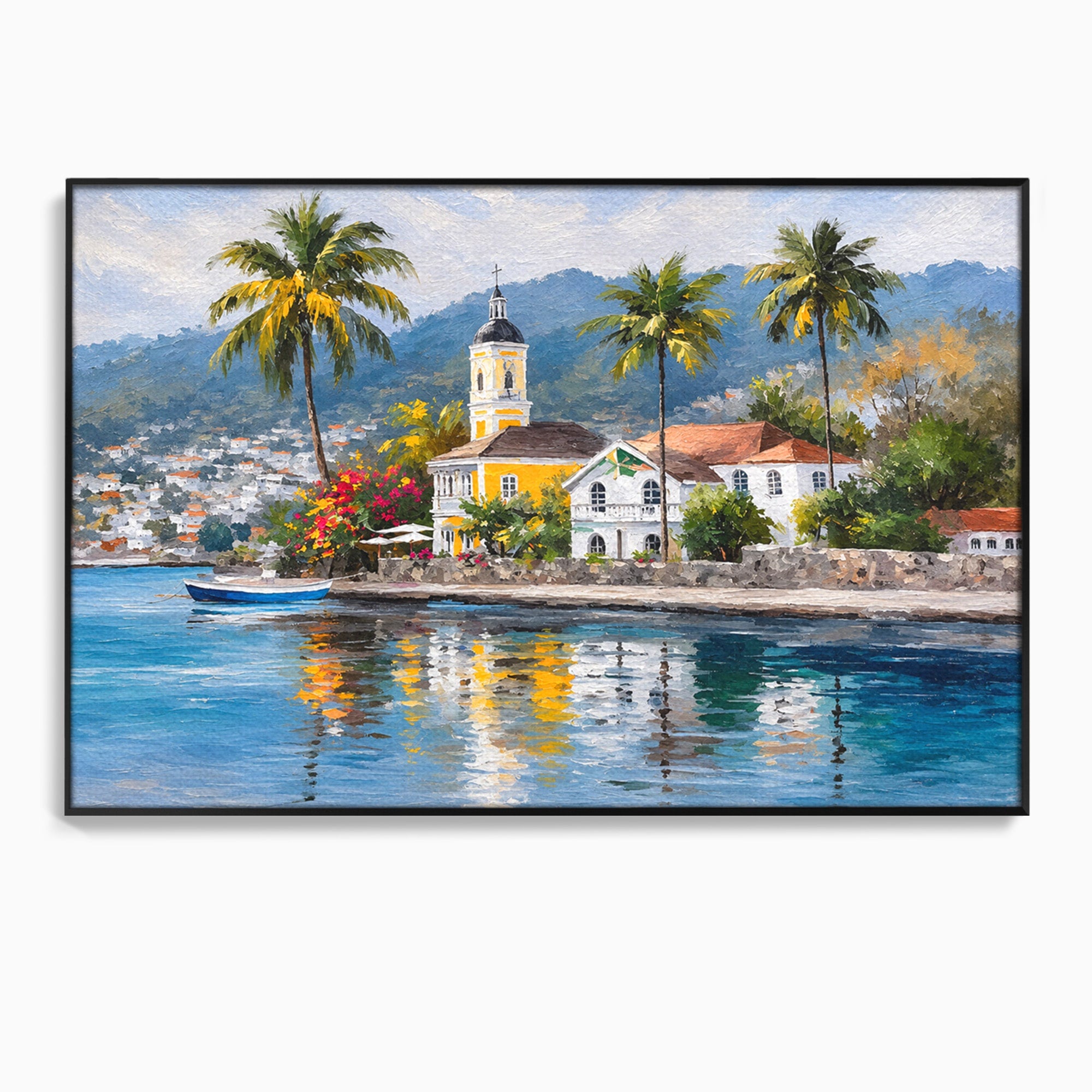 Tablou Canvas Premium LuxCanva® O1064, Biserica Tropicala, Biserica, Peisaj, Tropical, Mare, Vacanta, Living, Culori Vibrante