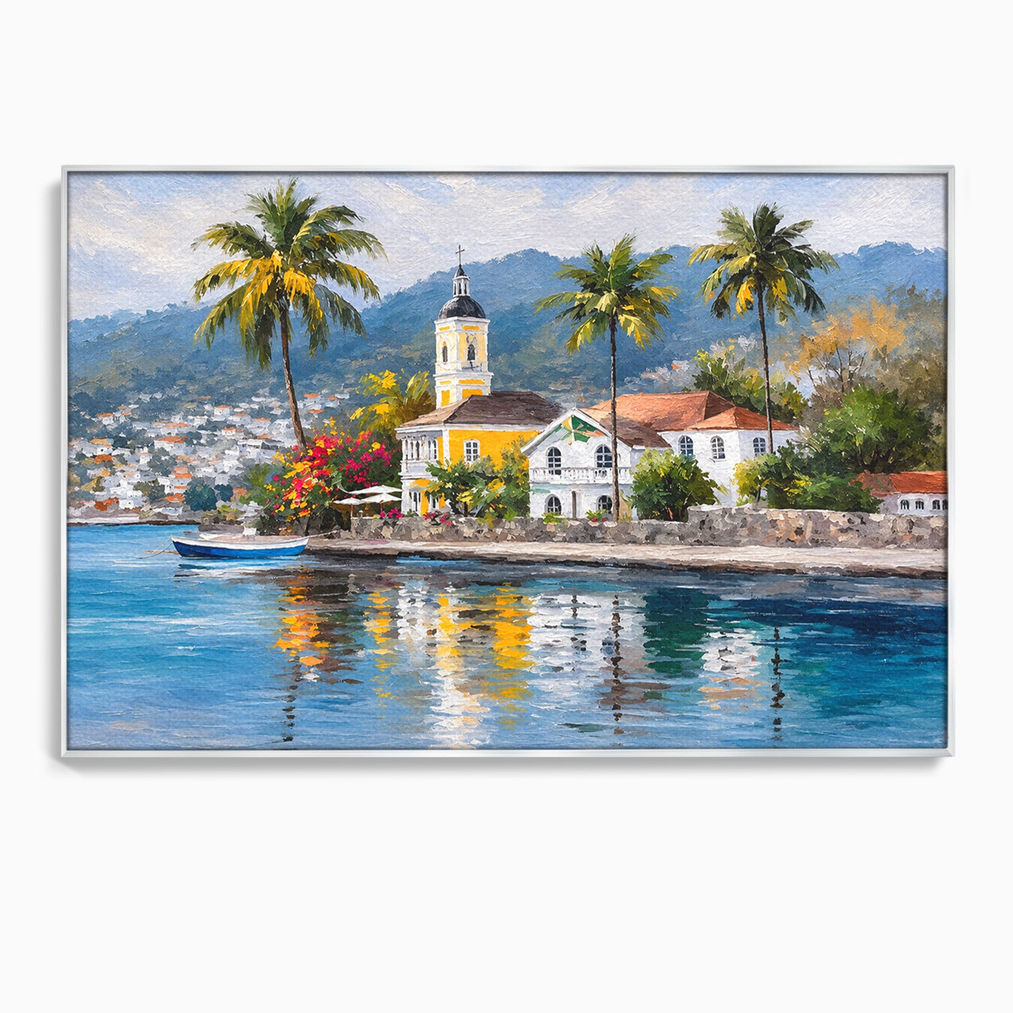 Tablou Canvas Premium LuxCanva® O1064, Biserica Tropicala, Biserica, Peisaj, Tropical, Mare, Vacanta, Living, Culori Vibrante