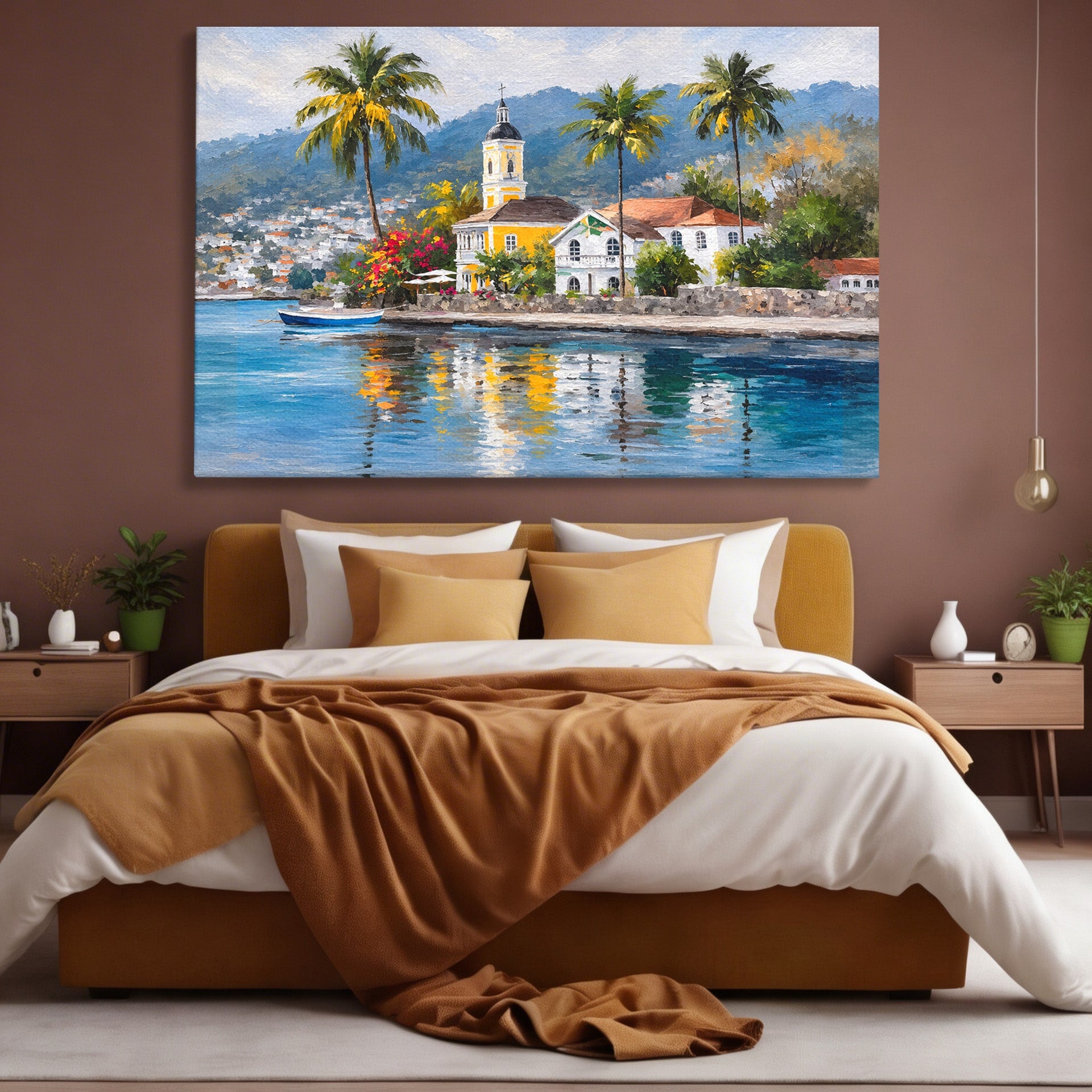 Tablou Canvas Premium LuxCanva® O1064, Biserica Tropicala, Biserica, Peisaj, Tropical, Mare, Vacanta, Living, Culori Vibrante
