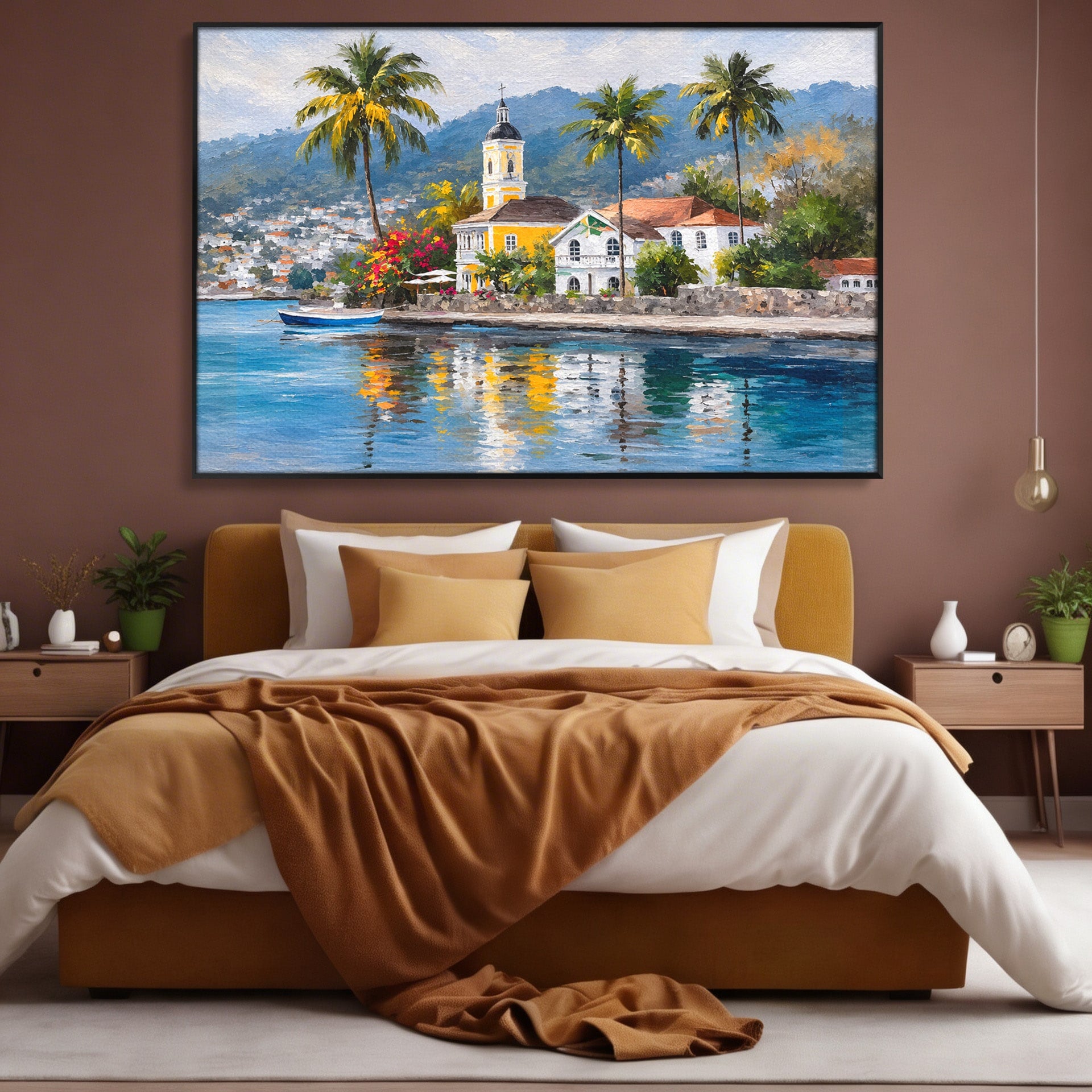 Tablou Canvas Premium LuxCanva® O1064, Biserica Tropicala, Biserica, Peisaj, Tropical, Mare, Vacanta, Living, Culori Vibrante