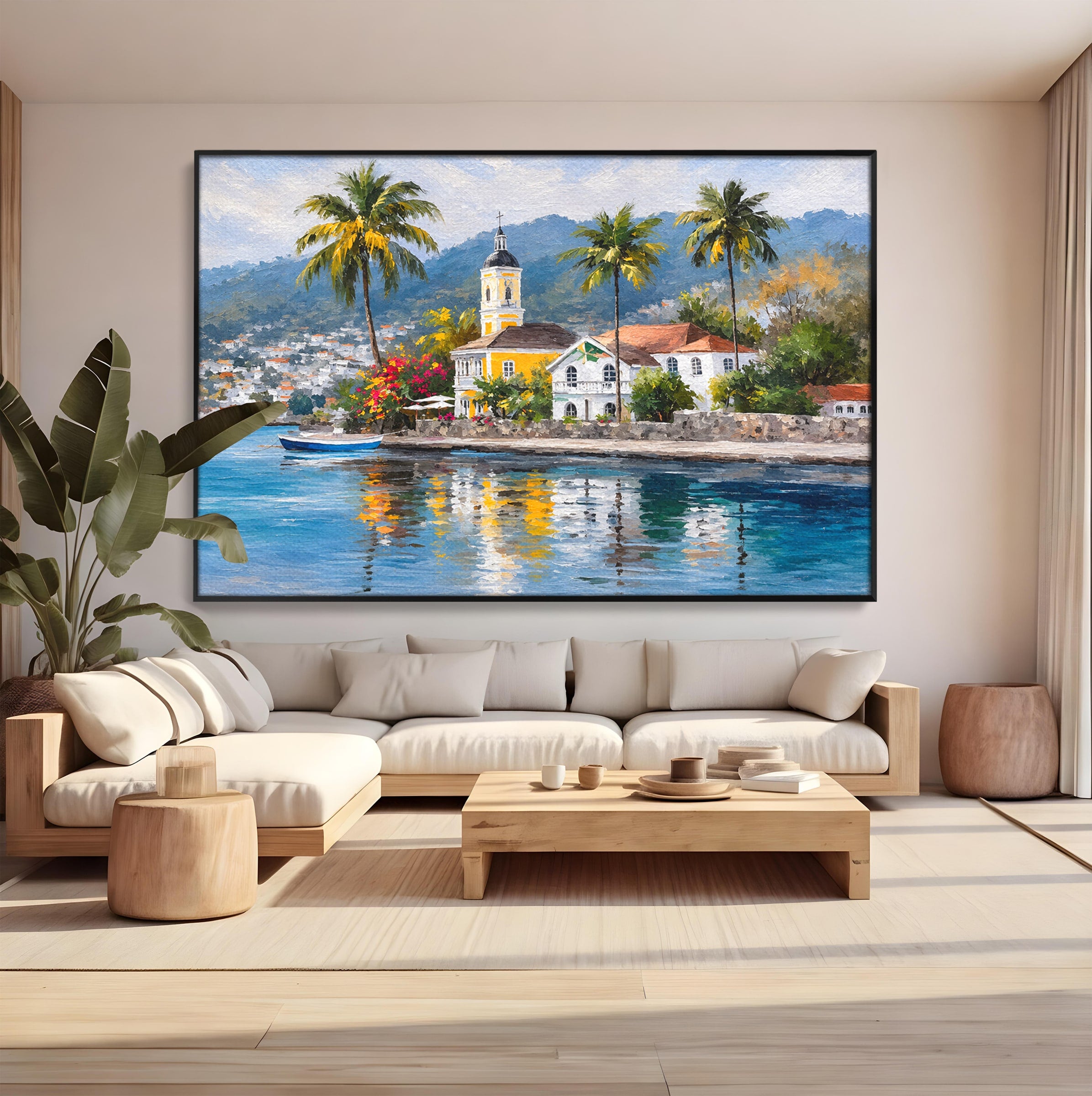 Tablou Canvas Premium LuxCanva® O1064, Biserica Tropicala, Biserica, Peisaj, Tropical, Mare, Vacanta, Living, Culori Vibrante
