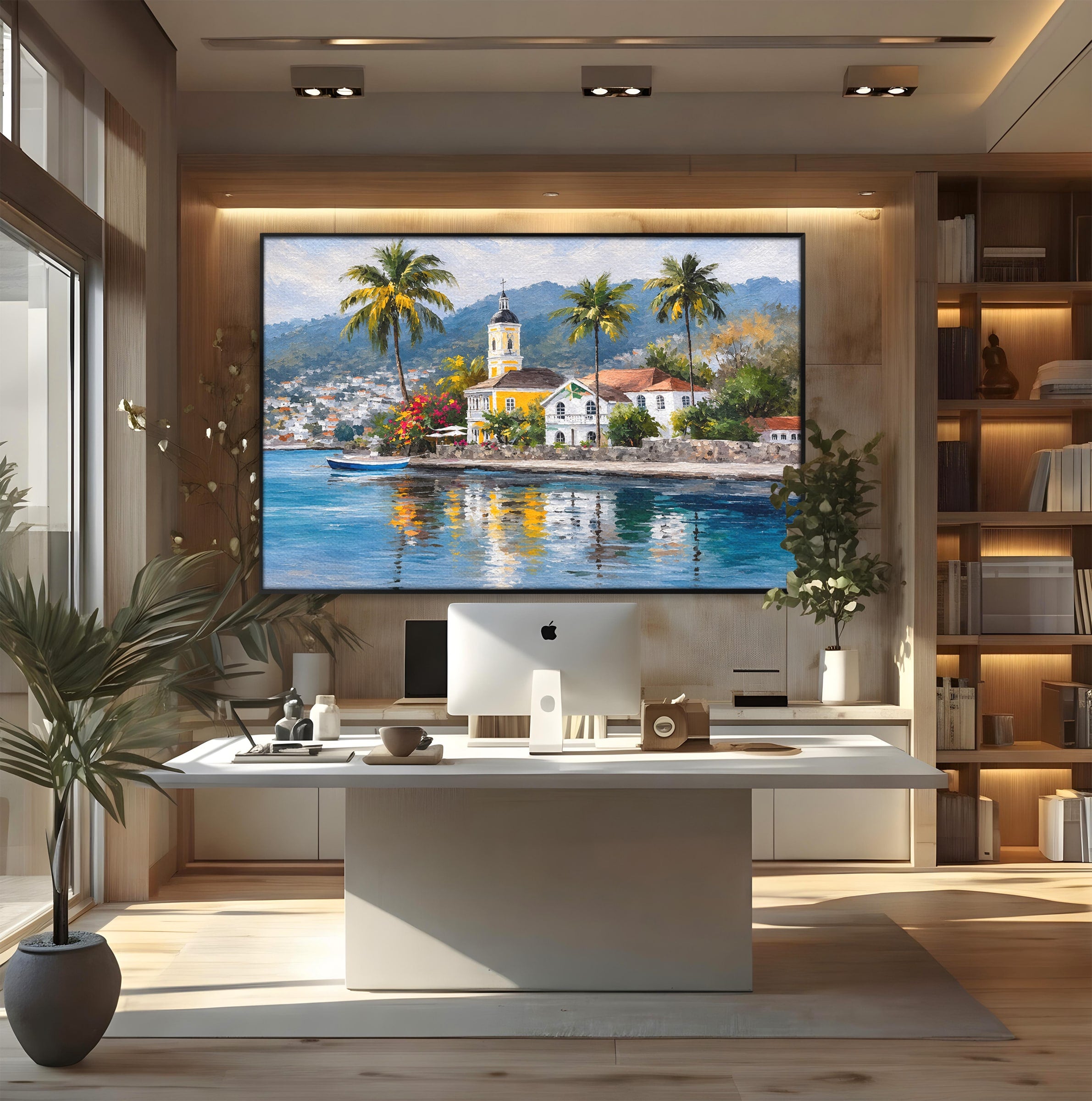 Tablou Canvas Premium LuxCanva® O1064, Biserica Tropicala, Biserica, Peisaj, Tropical, Mare, Vacanta, Living, Culori Vibrante