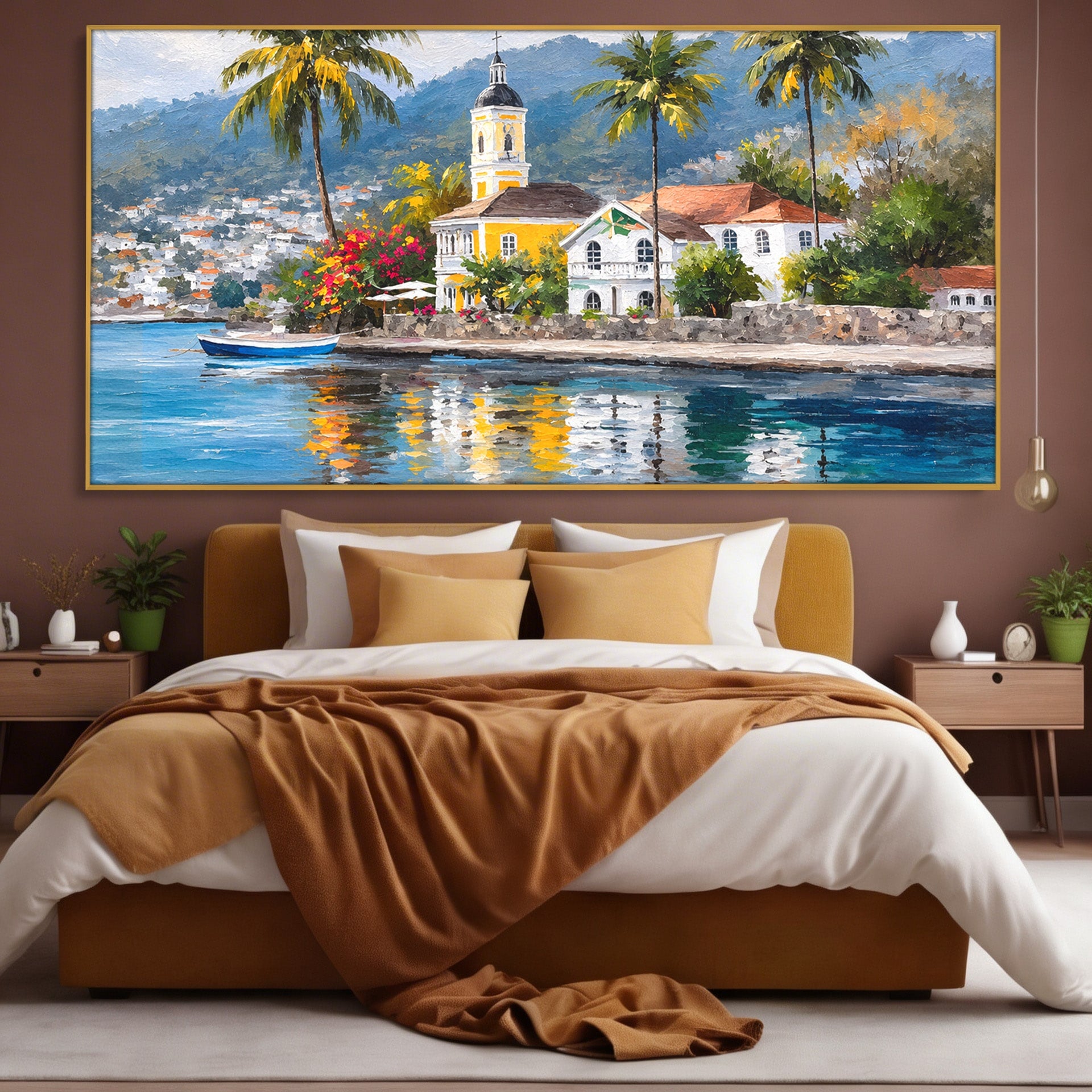 Tablou Canvas Premium LuxCanva® O1064, Biserica Tropicala, Biserica, Peisaj, Tropical, Mare, Vacanta, Living, Culori Vibrante