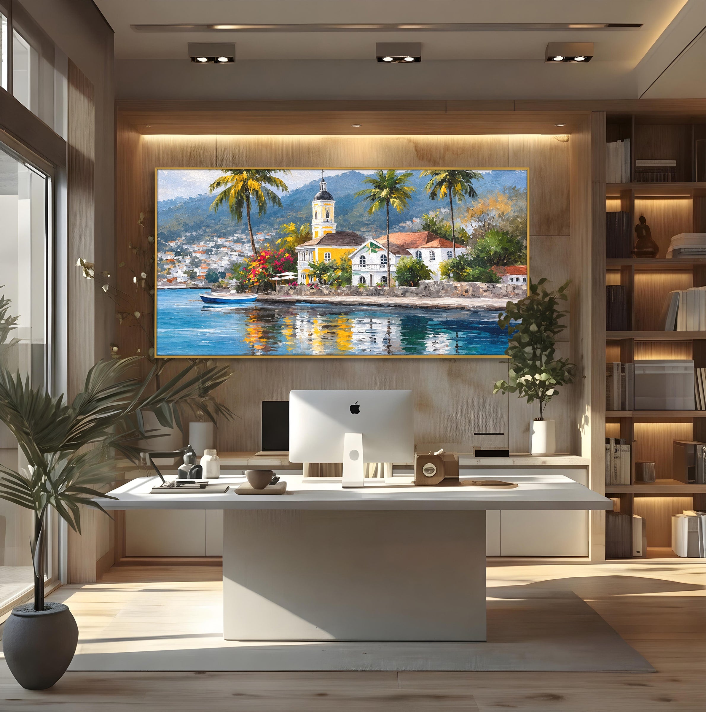 Tablou Canvas Premium LuxCanva® O1064, Biserica Tropicala, Biserica, Peisaj, Tropical, Mare, Vacanta, Living, Culori Vibrante