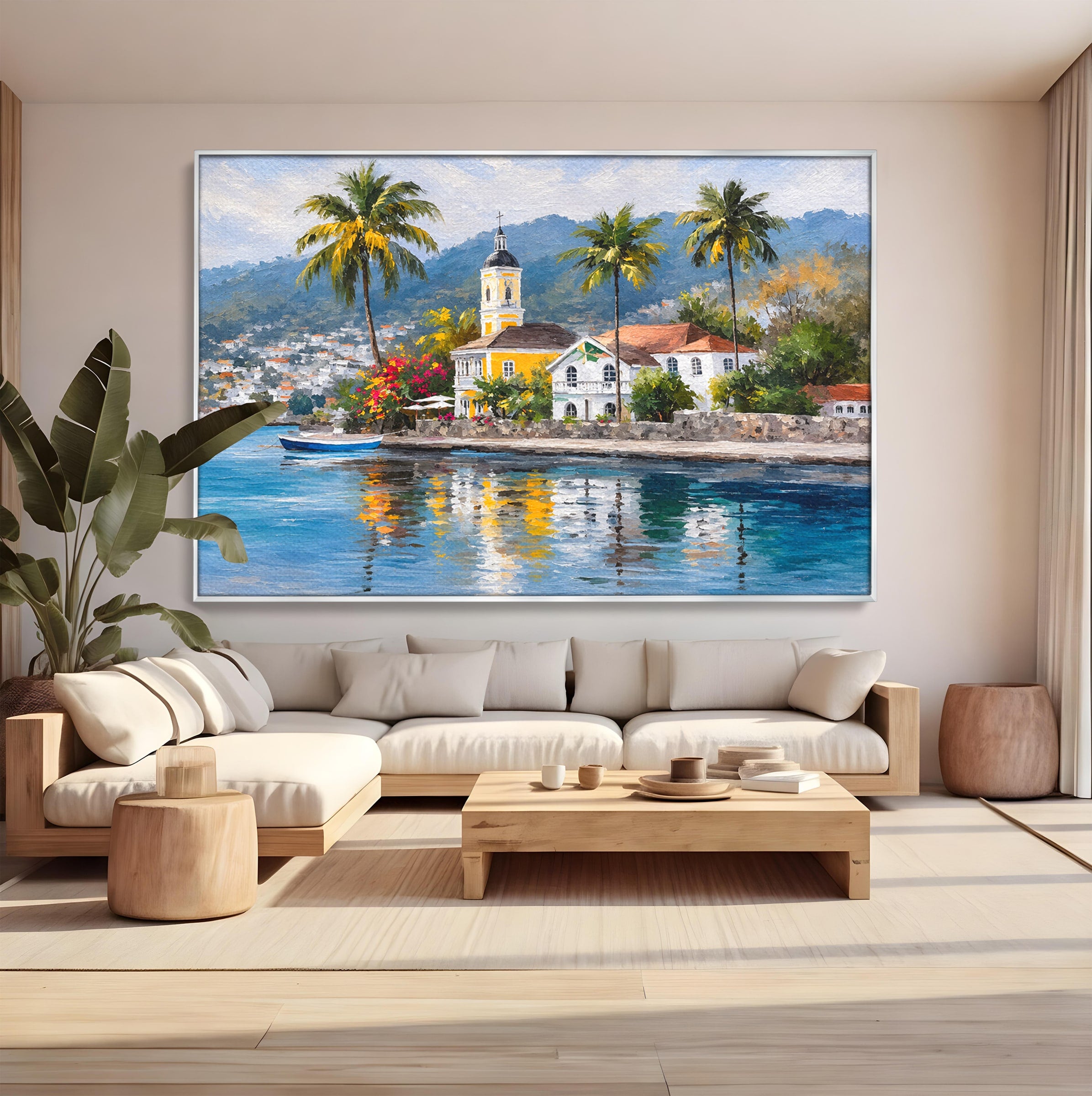 Tablou Canvas Premium LuxCanva® O1064, Biserica Tropicala, Biserica, Peisaj, Tropical, Mare, Vacanta, Living, Culori Vibrante