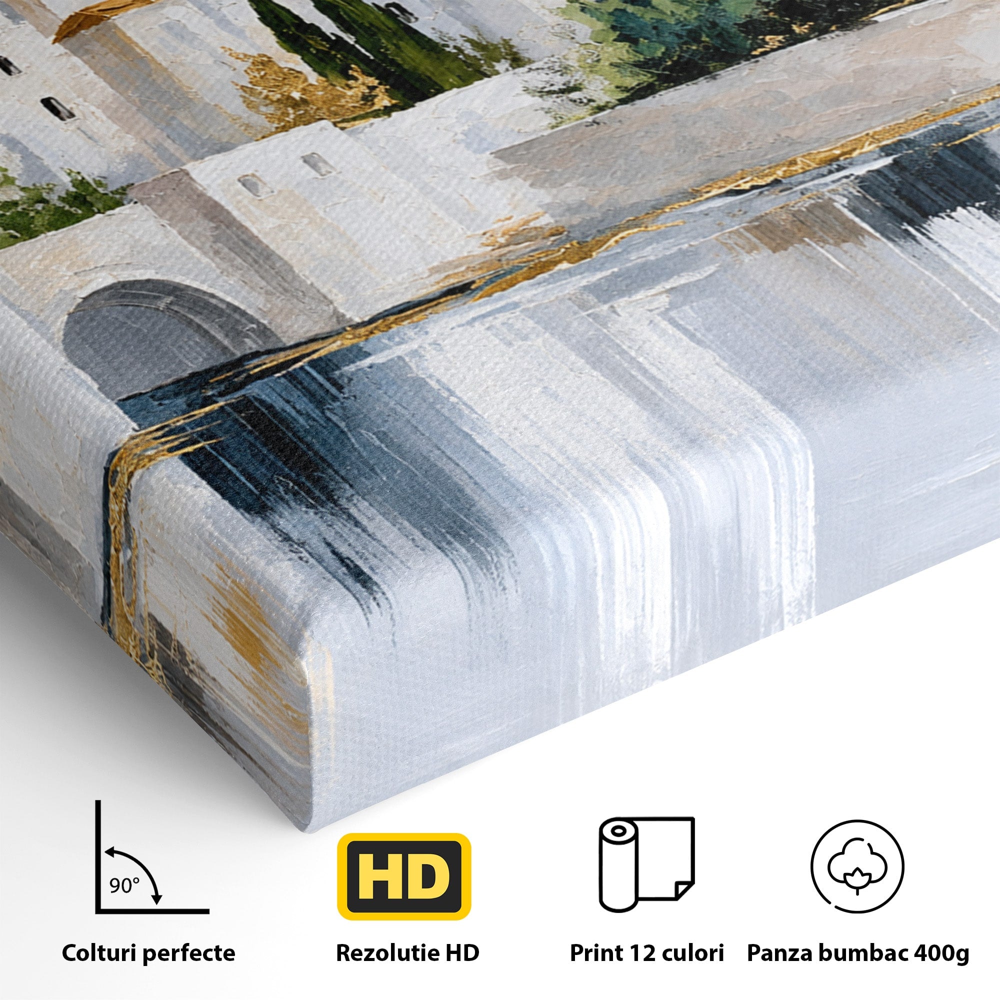 Tablou Canvas Premium LuxCanva® O1065, Oras Mediteranean Pe Malul Ape, Oras, Peisaj, Mediterranean, Rafinat, Living, Culori Vibrante