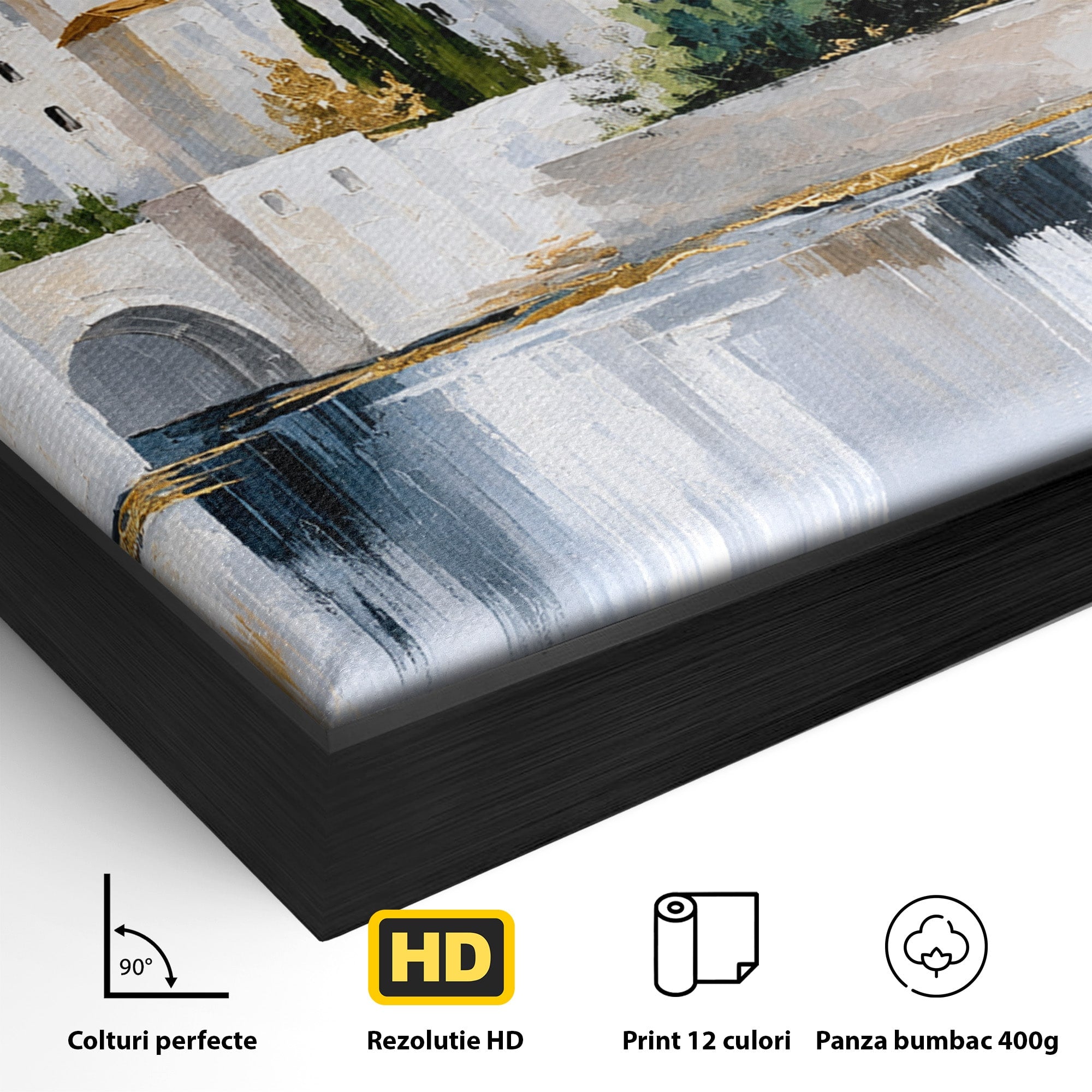 Tablou Canvas Premium LuxCanva® O1065, Oras Mediteranean Pe Malul Ape, Oras, Peisaj, Mediterranean, Rafinat, Living, Culori Vibrante