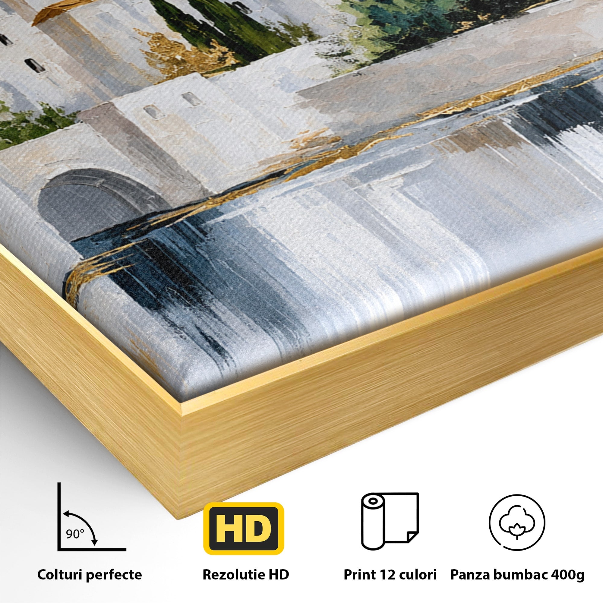 Tablou Canvas Premium LuxCanva® O1065, Oras Mediteranean Pe Malul Ape, Oras, Peisaj, Mediterranean, Rafinat, Living, Culori Vibrante