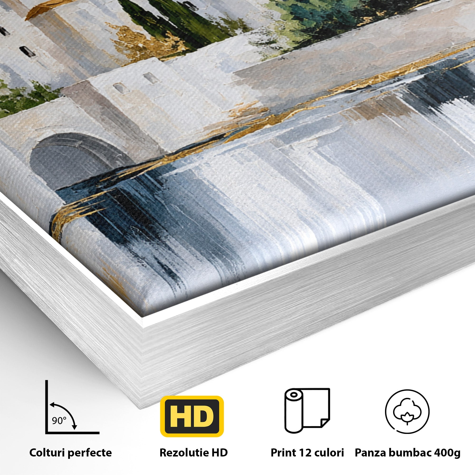 Tablou Canvas Premium LuxCanva® O1065, Oras Mediteranean Pe Malul Ape, Oras, Peisaj, Mediterranean, Rafinat, Living, Culori Vibrante