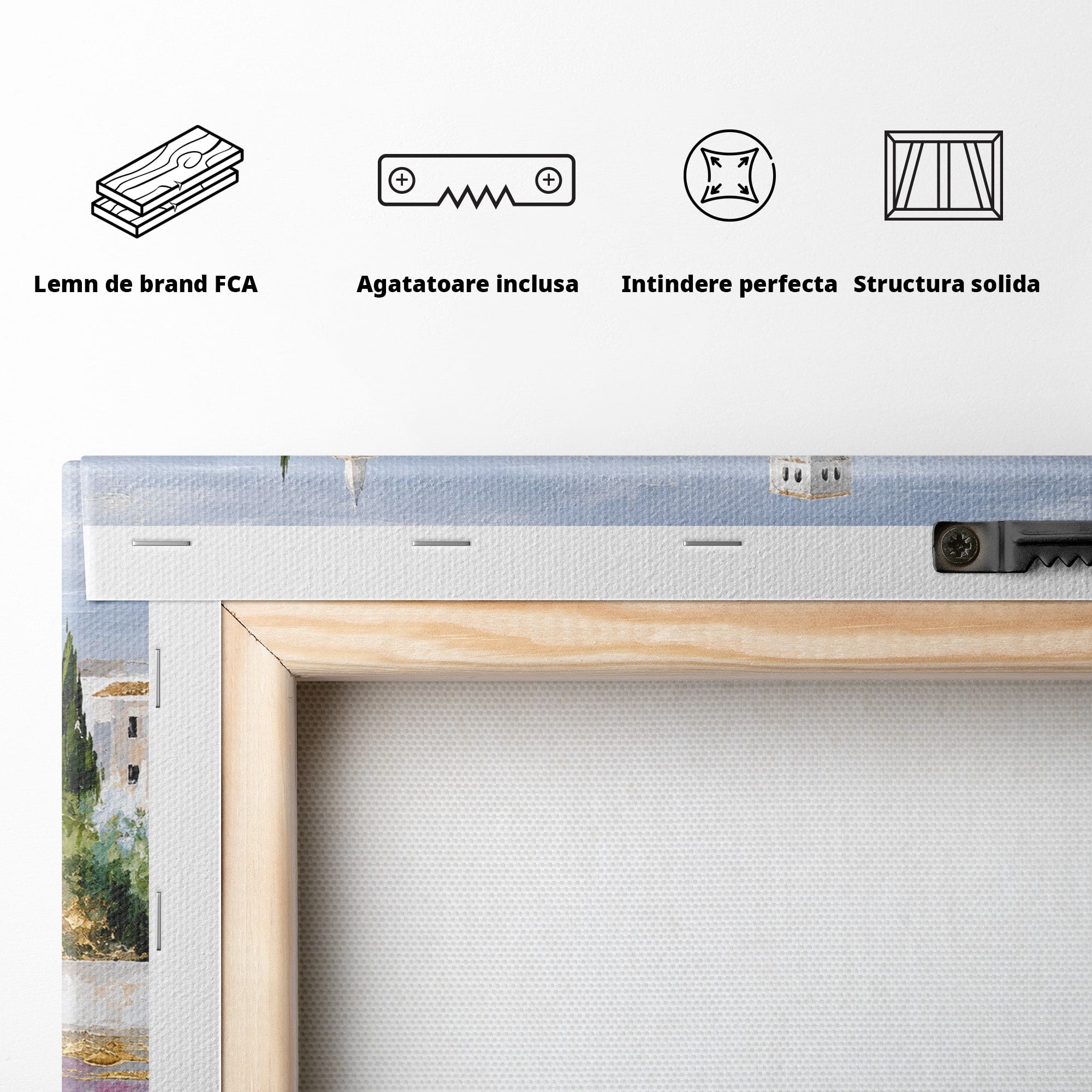Tablou Canvas Premium LuxCanva® O1065, Oras Mediteranean Pe Malul Ape, Oras, Peisaj, Mediterranean, Rafinat, Living, Culori Vibrante