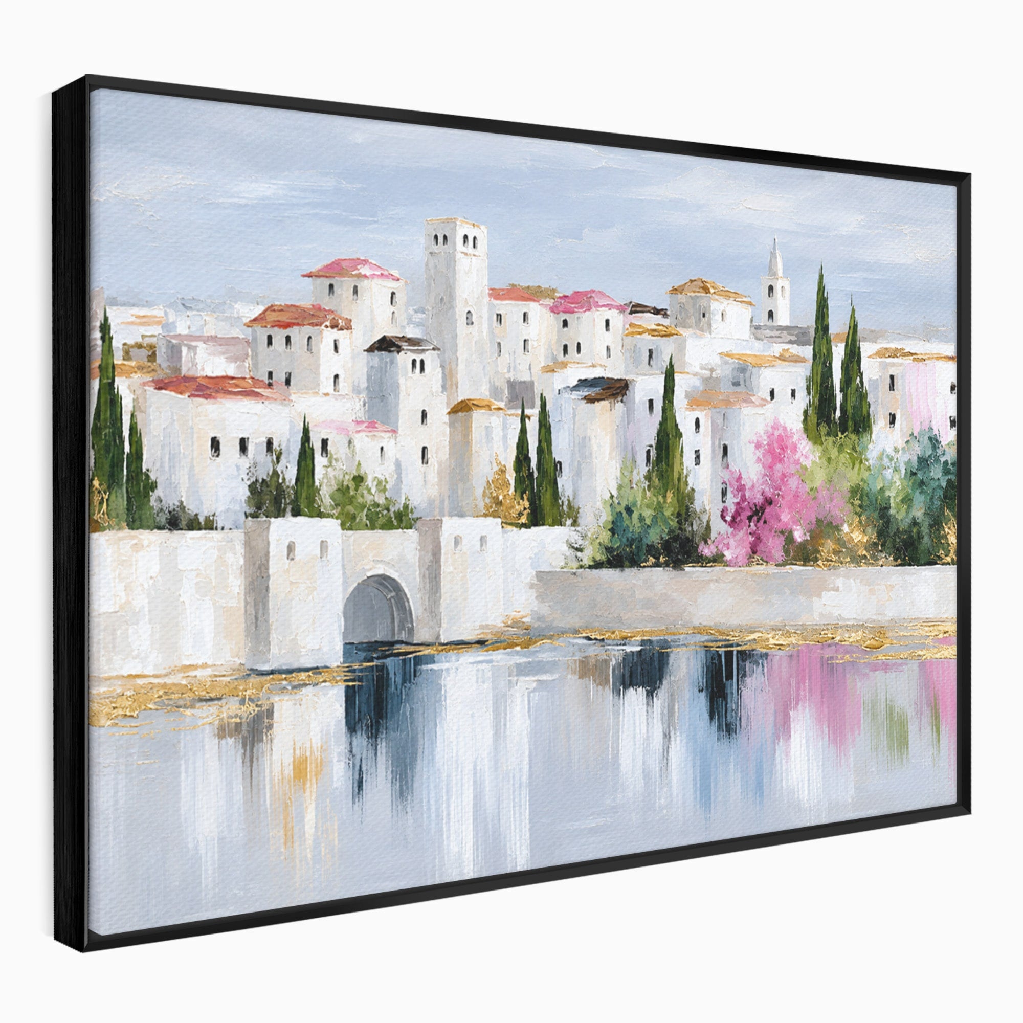 Tablou Canvas Premium LuxCanva® O1065, Oras Mediteranean Pe Malul Ape, Oras, Peisaj, Mediterranean, Rafinat, Living, Culori Vibrante
