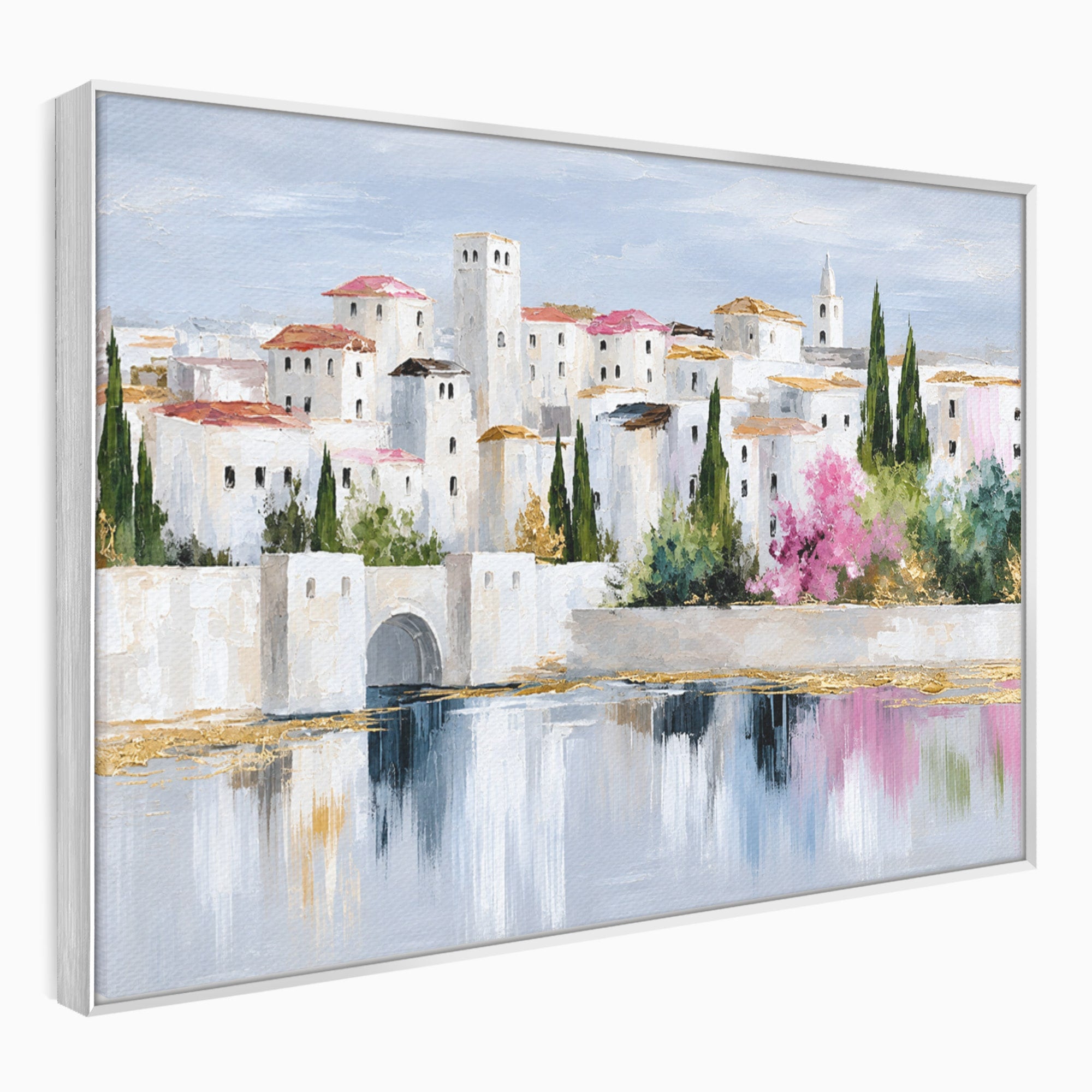 Tablou Canvas Premium LuxCanva® O1065, Oras Mediteranean Pe Malul Ape, Oras, Peisaj, Mediterranean, Rafinat, Living, Culori Vibrante