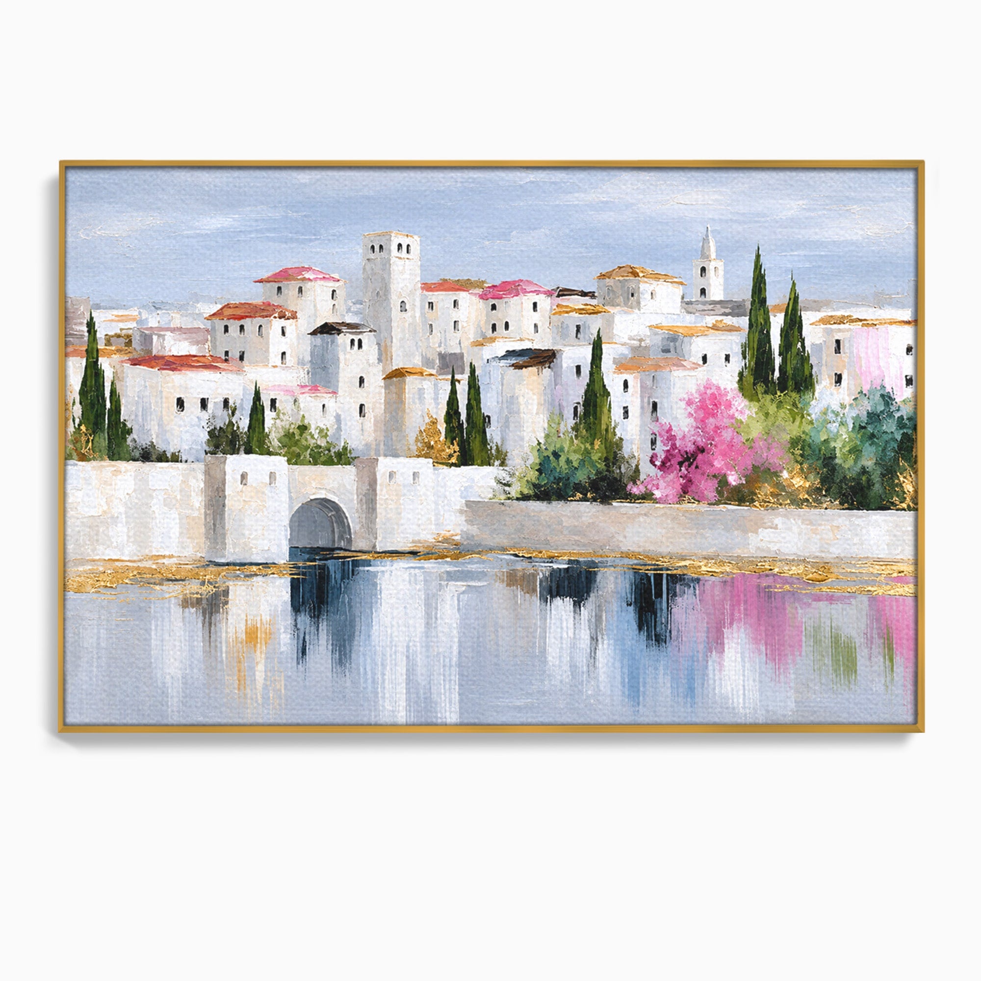 Tablou Canvas Premium LuxCanva® O1065, Oras Mediteranean Pe Malul Ape, Oras, Peisaj, Mediterranean, Rafinat, Living, Culori Vibrante