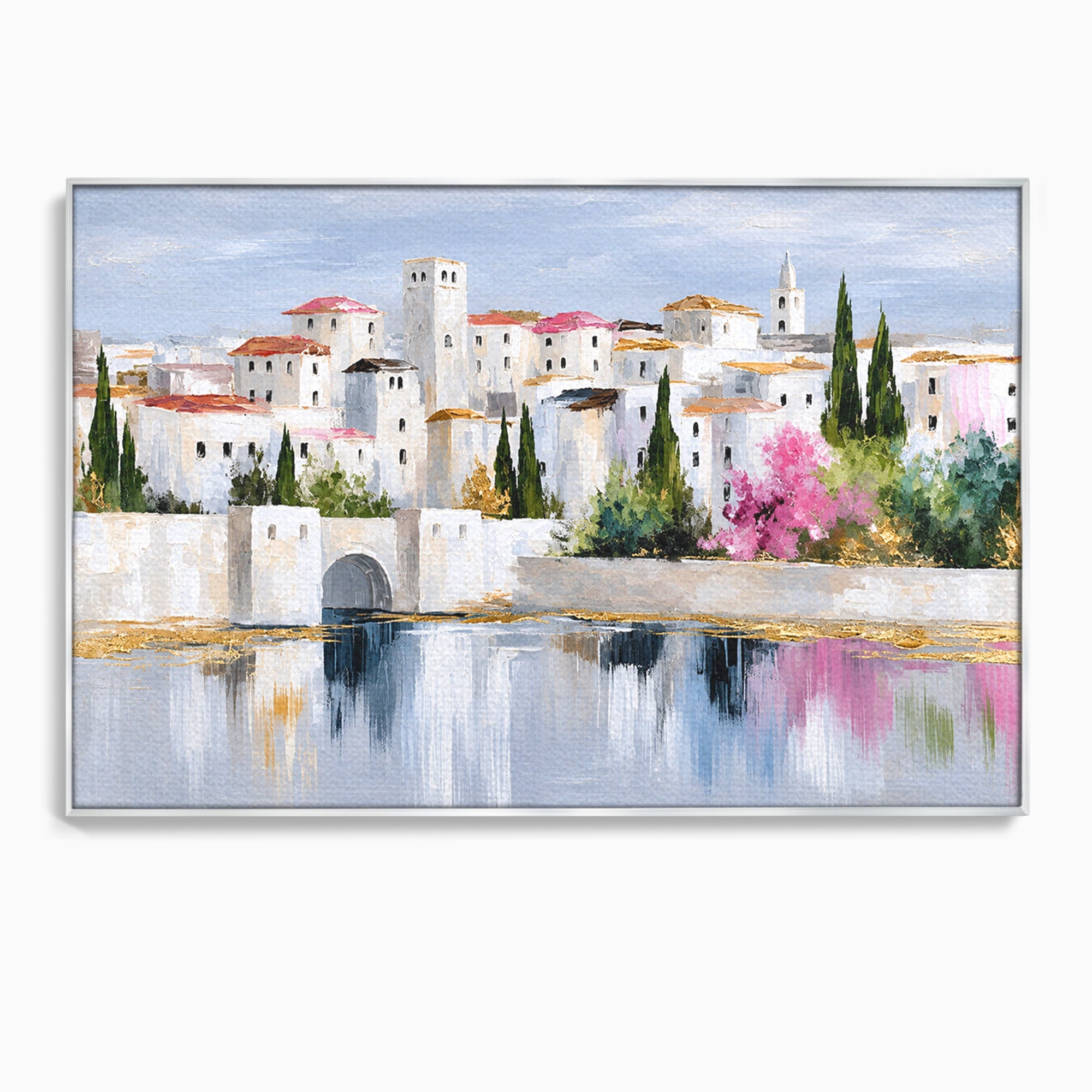 Tablou Canvas Premium LuxCanva® O1065, Oras Mediteranean Pe Malul Ape, Oras, Peisaj, Mediterranean, Rafinat, Living, Culori Vibrante