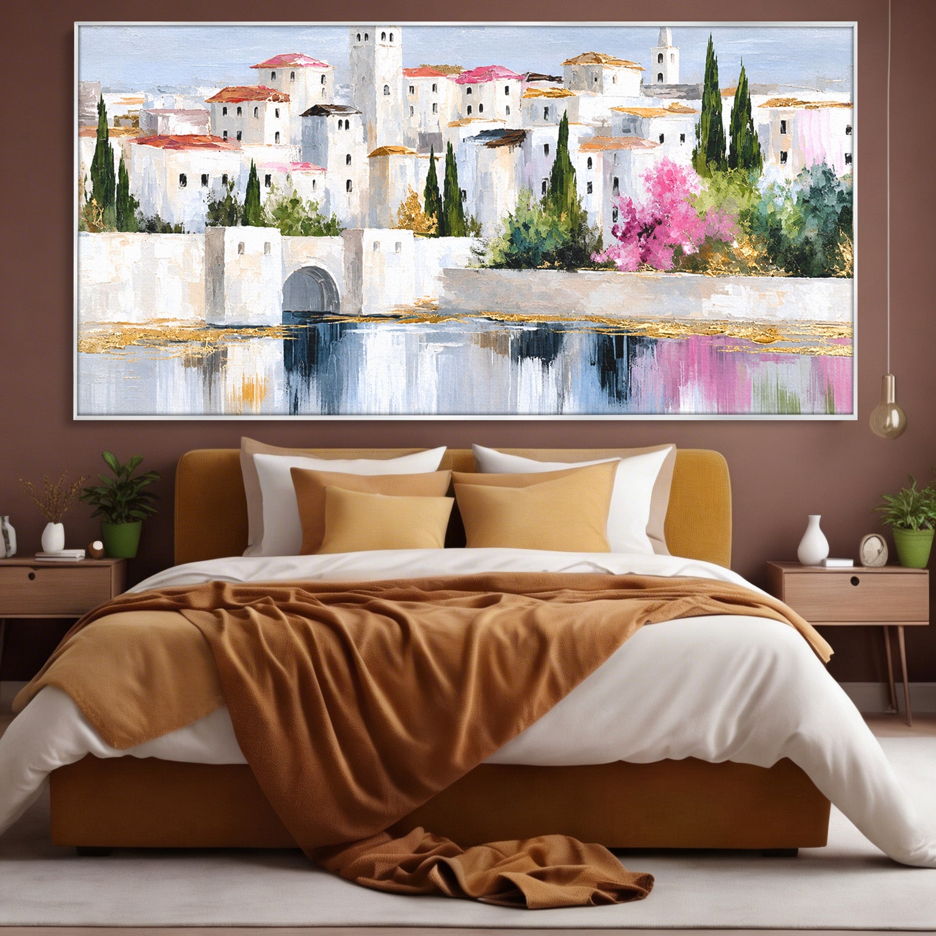 Tablou Canvas Premium LuxCanva® O1065, Oras Mediteranean Pe Malul Ape, Oras, Peisaj, Mediterranean, Rafinat, Living, Culori Vibrante