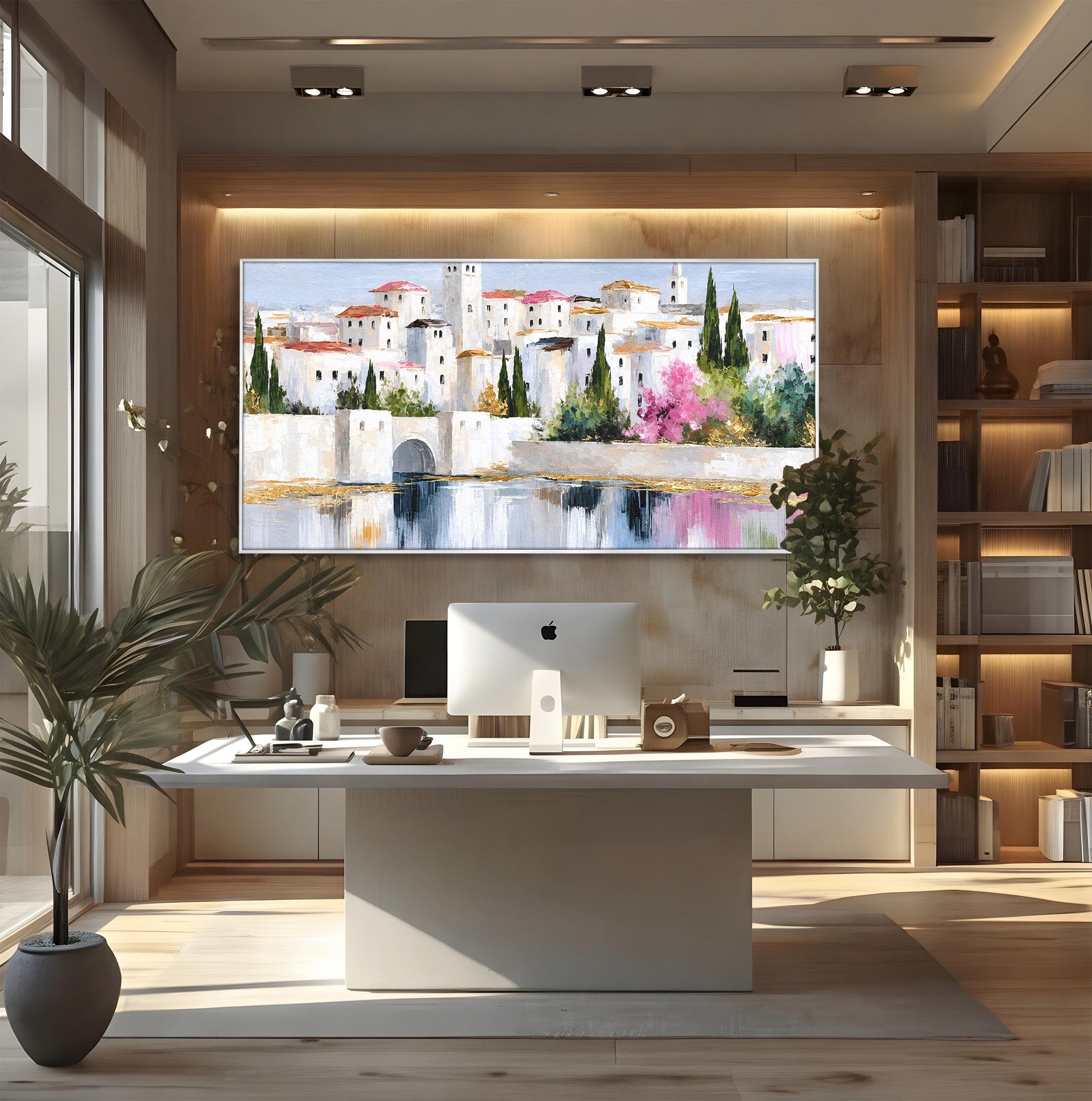 Tablou Canvas Premium LuxCanva® O1065, Oras Mediteranean Pe Malul Ape, Oras, Peisaj, Mediterranean, Rafinat, Living, Culori Vibrante