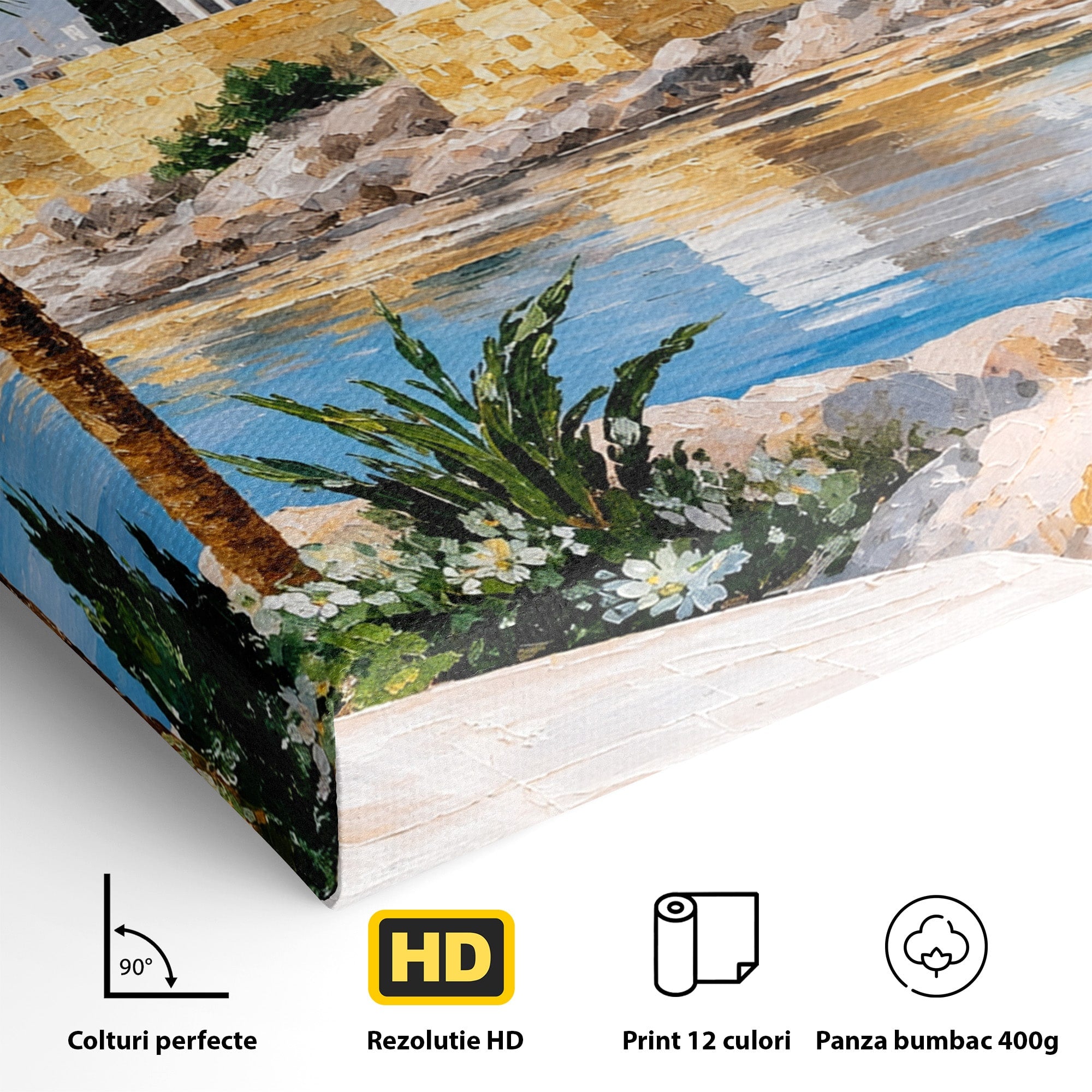 Tablou Canvas Premium LuxCanva® O1066, Peisaj Mediteranean, Peisaj, Mare, Arhitectura, Mediterranean, Living, Dormitor, Culori Vibrante