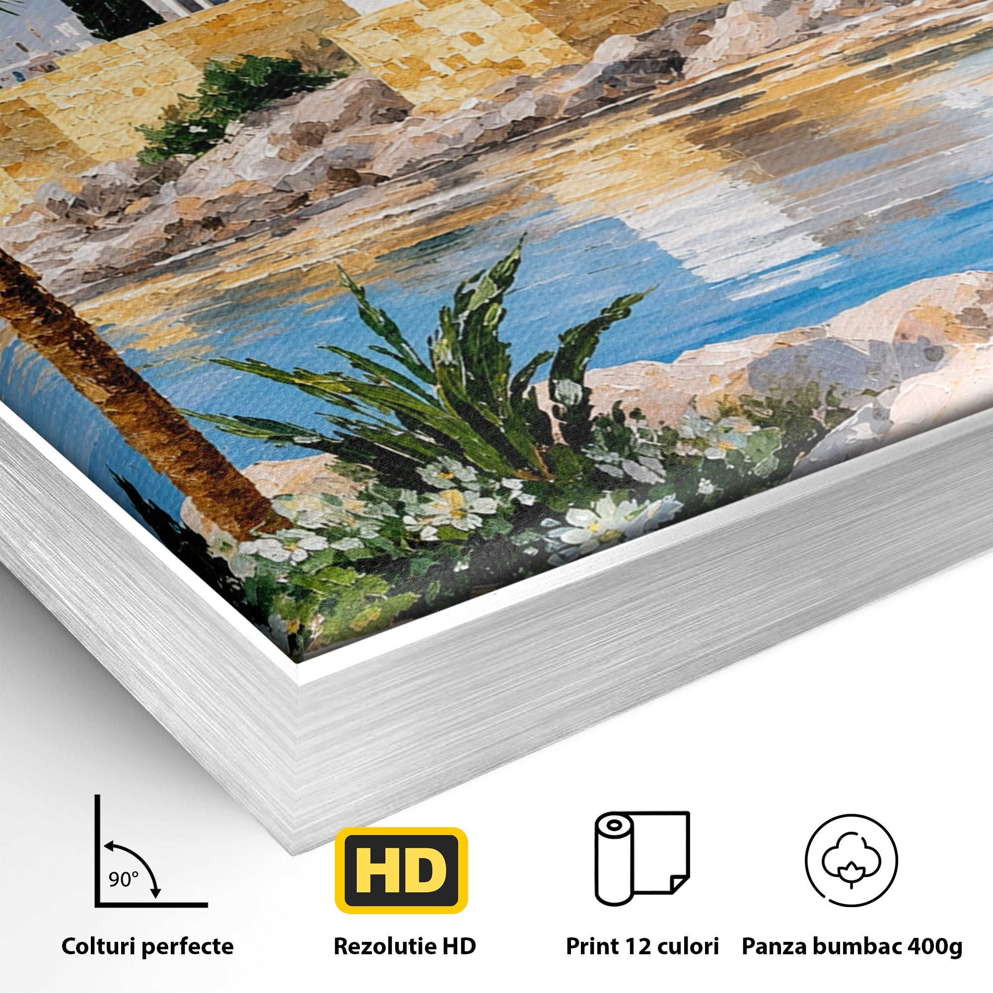Tablou Canvas Premium LuxCanva® O1066, Peisaj Mediteranean, Peisaj, Mare, Arhitectura, Mediterranean, Living, Dormitor, Culori Vibrante