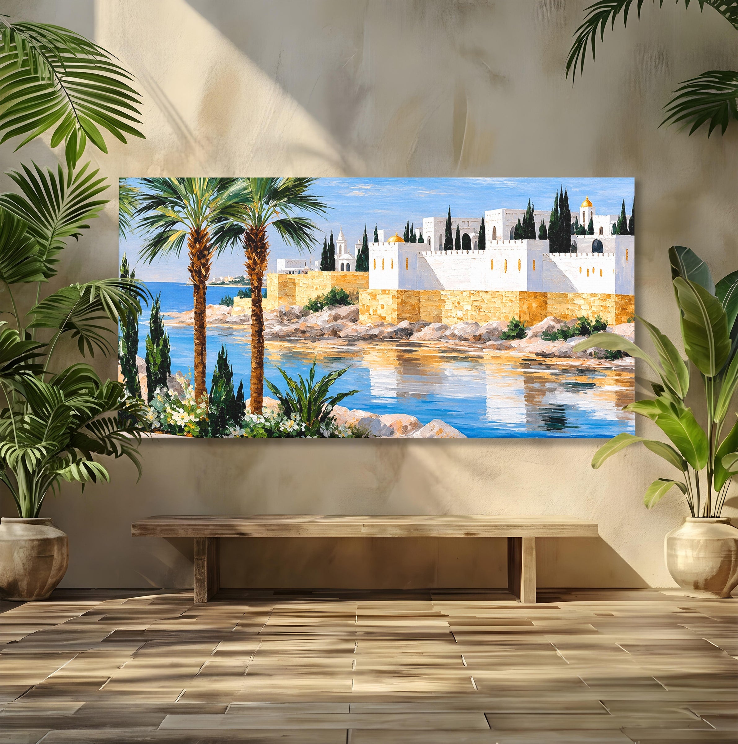 Tablou Canvas Premium LuxCanva® O1066, Peisaj Mediteranean, Peisaj, Mare, Arhitectura, Mediterranean, Living, Dormitor, Culori Vibrante
