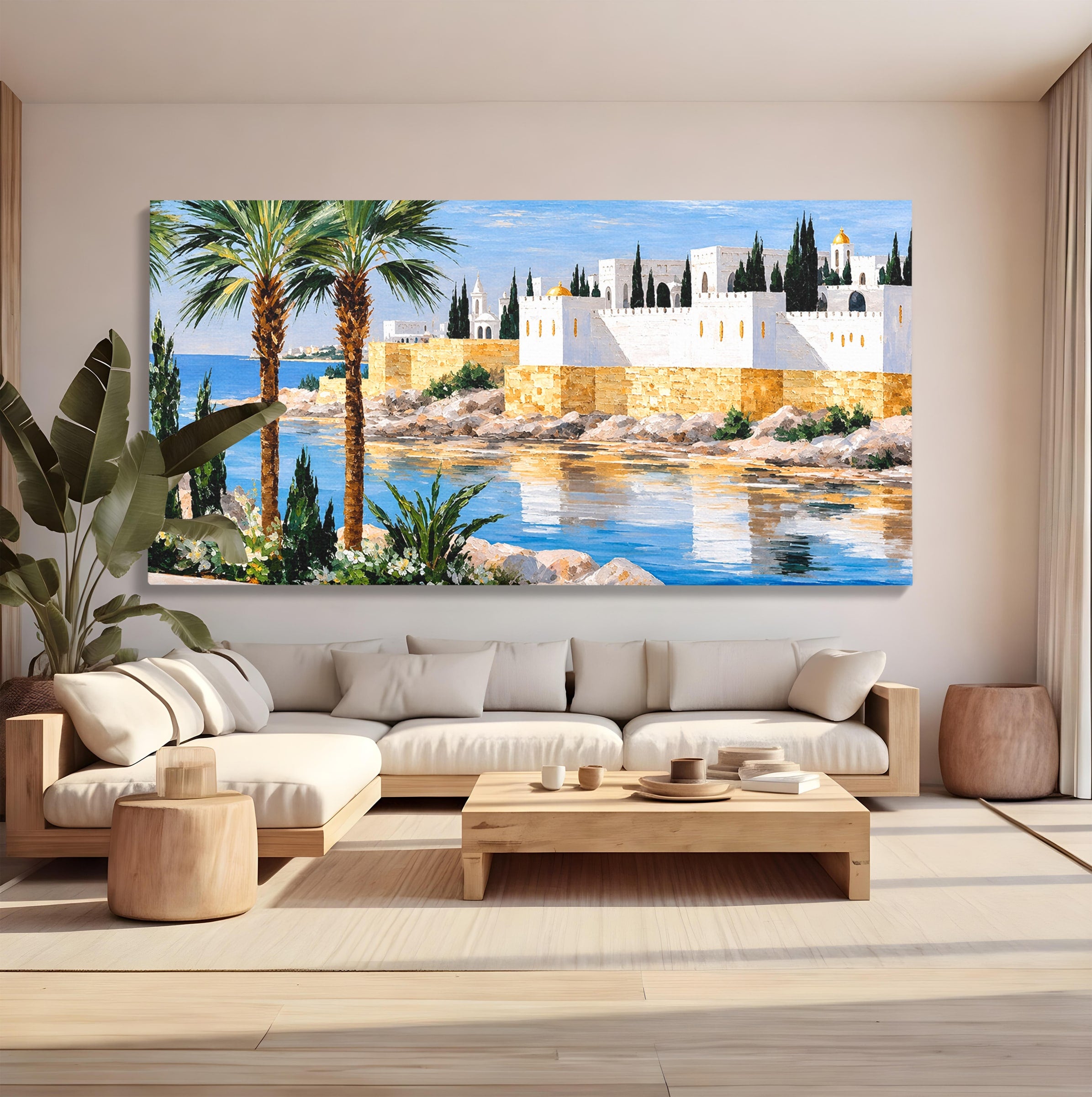 Tablou Canvas Premium LuxCanva® O1066, Peisaj Mediteranean, Peisaj, Mare, Arhitectura, Mediterranean, Living, Dormitor, Culori Vibrante