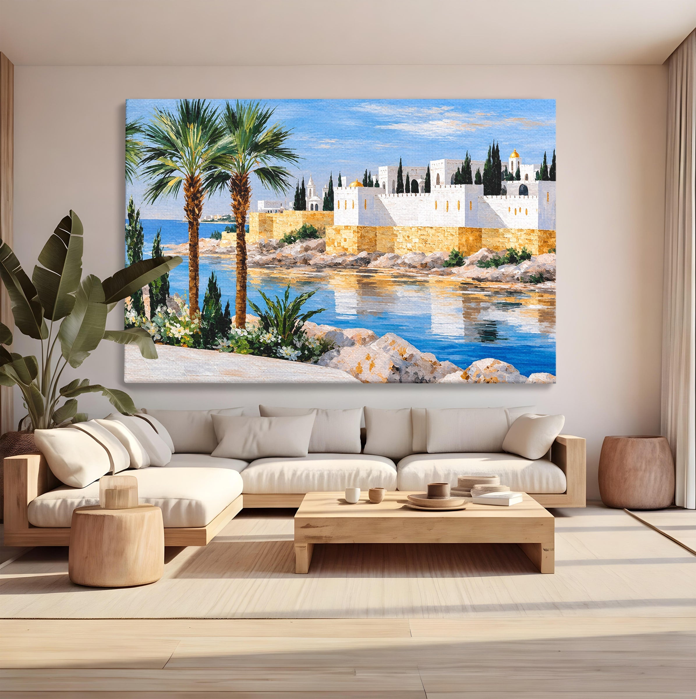 Tablou Canvas Premium LuxCanva® O1066, Peisaj Mediteranean, Peisaj, Mare, Arhitectura, Mediterranean, Living, Dormitor, Culori Vibrante