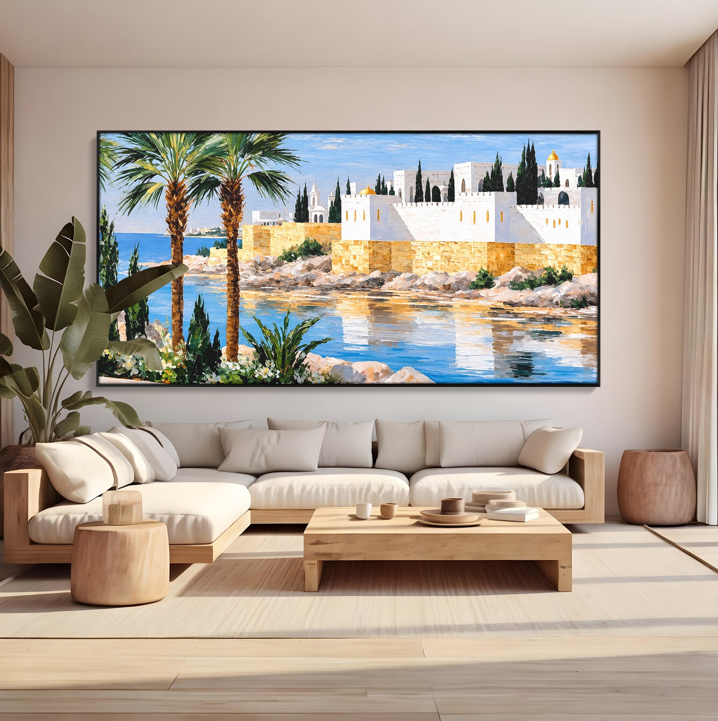 Tablou Canvas Premium LuxCanva® O1066, Peisaj Mediteranean, Peisaj, Mare, Arhitectura, Mediterranean, Living, Dormitor, Culori Vibrante