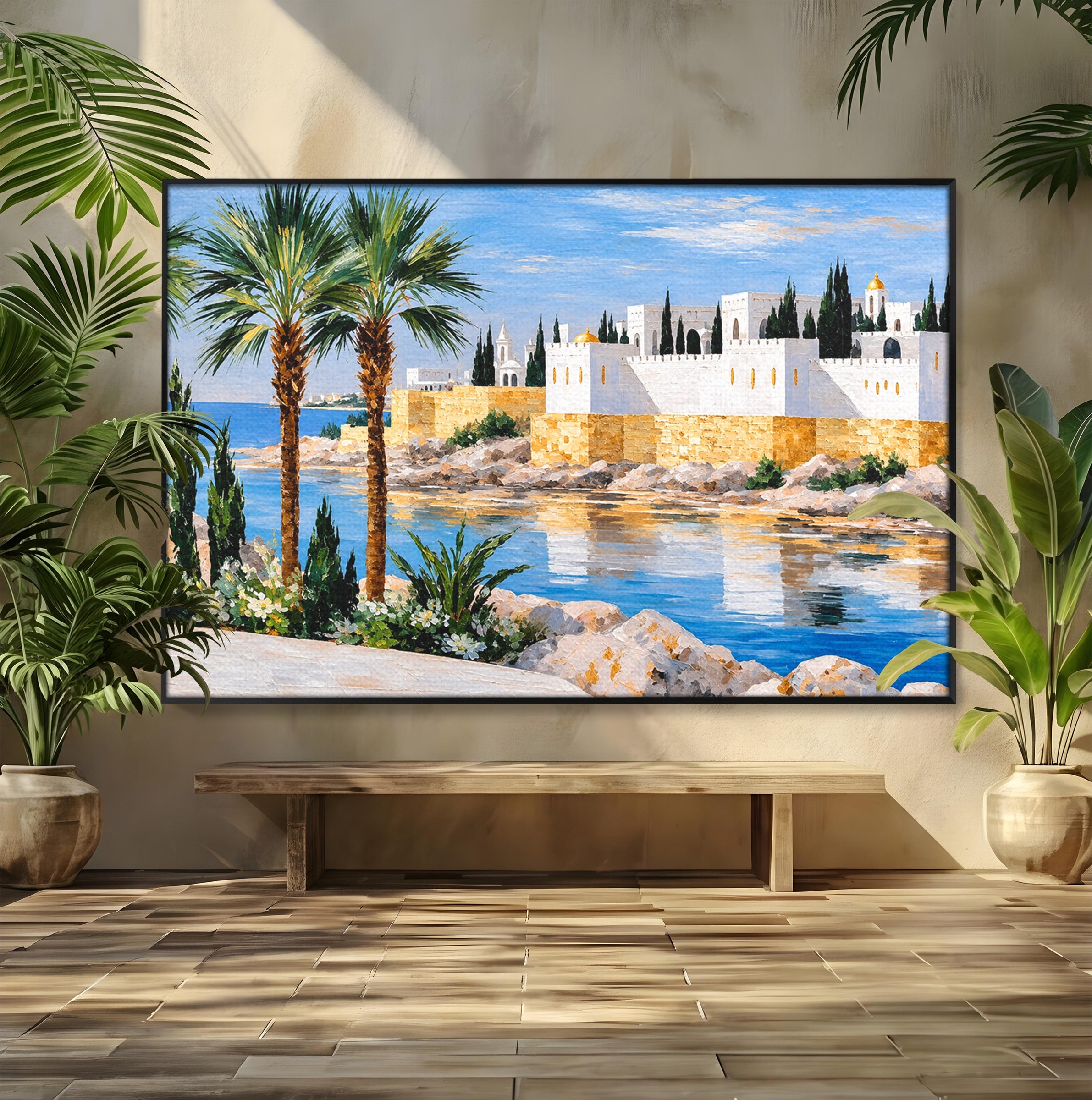 Tablou Canvas Premium LuxCanva® O1066, Peisaj Mediteranean, Peisaj, Mare, Arhitectura, Mediterranean, Living, Dormitor, Culori Vibrante