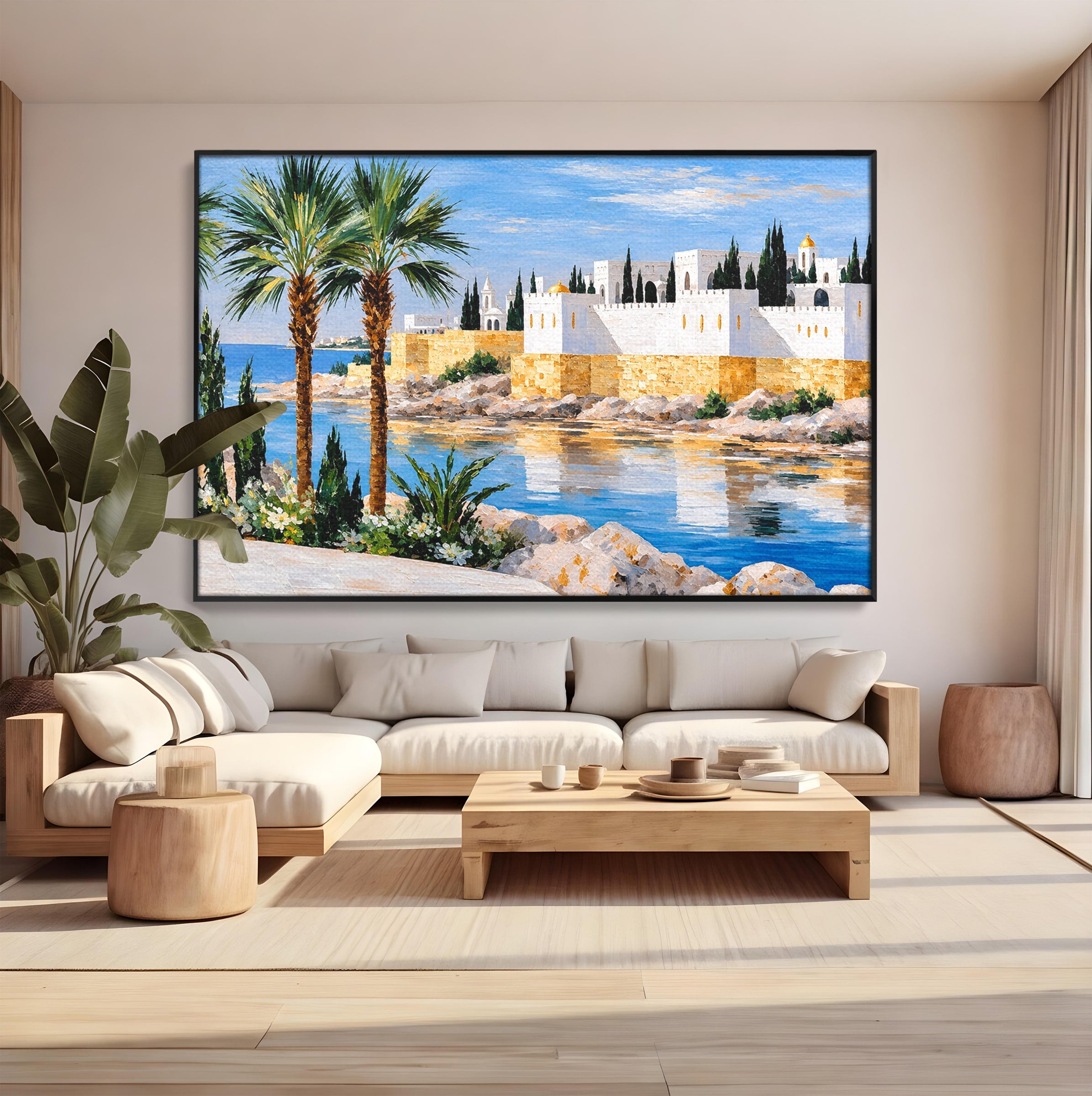 Tablou Canvas Premium LuxCanva® O1066, Peisaj Mediteranean, Peisaj, Mare, Arhitectura, Mediterranean, Living, Dormitor, Culori Vibrante