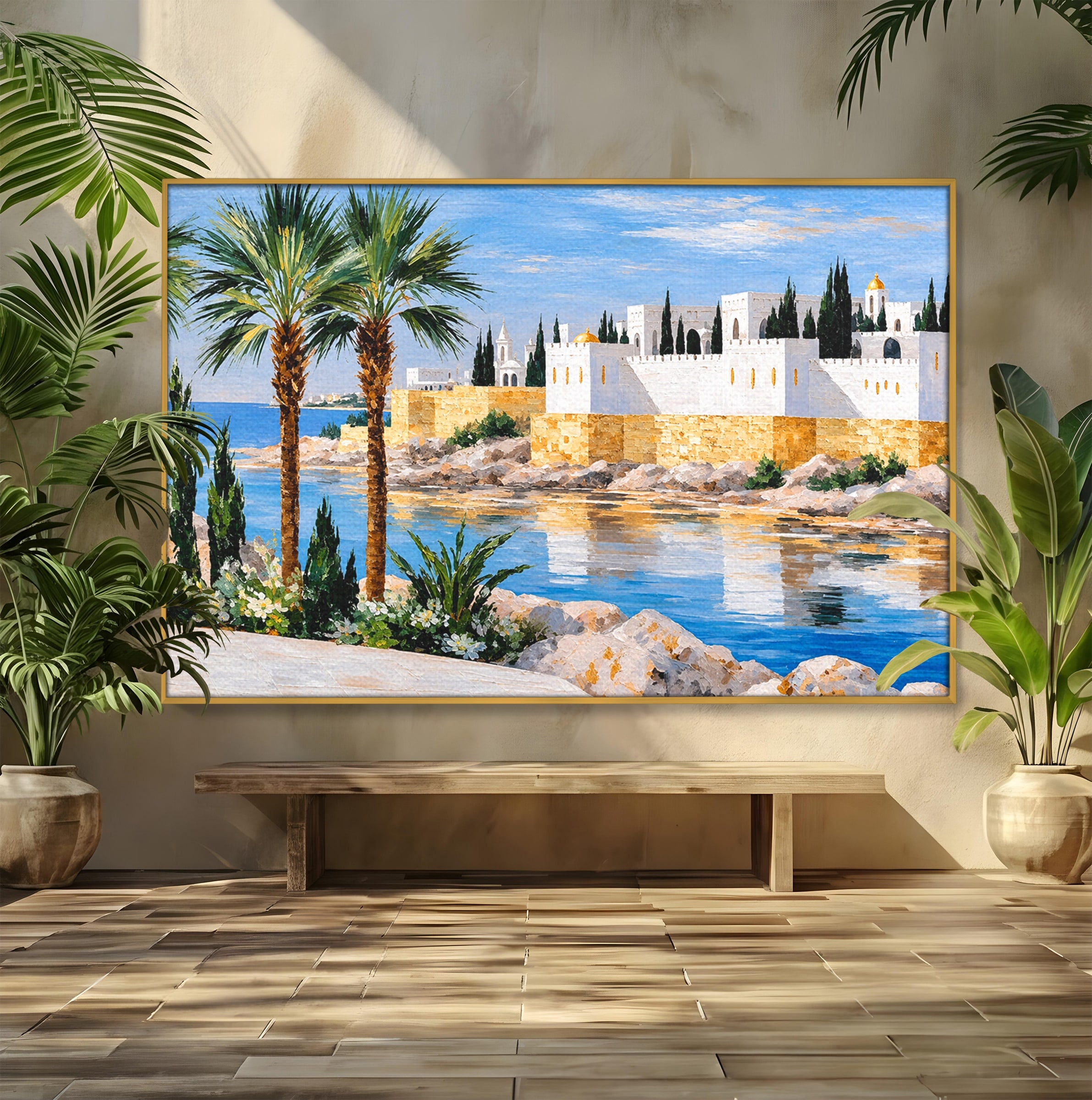 Tablou Canvas Premium LuxCanva® O1066, Peisaj Mediteranean, Peisaj, Mare, Arhitectura, Mediterranean, Living, Dormitor, Culori Vibrante