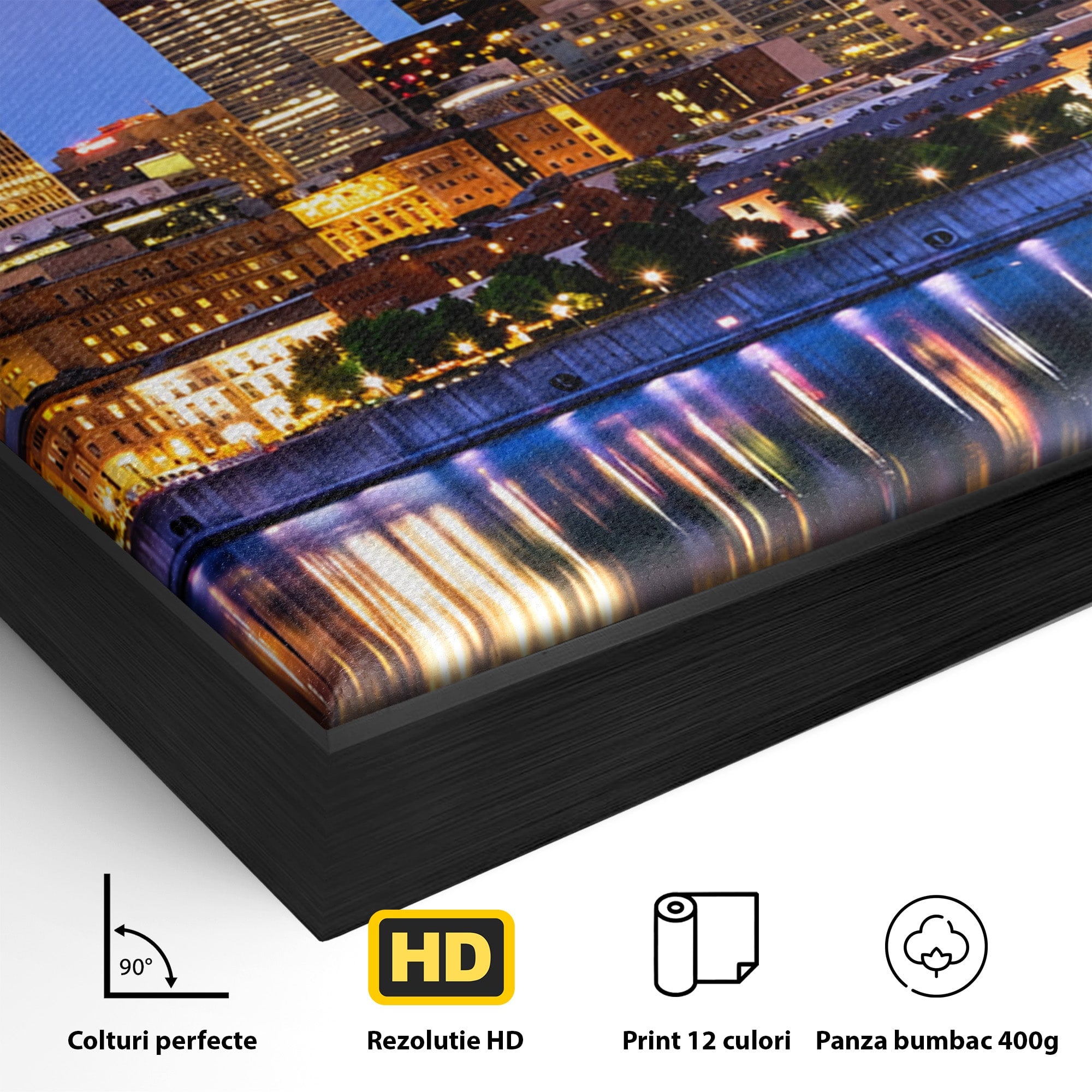 Tablou Canvas Premium LuxCanva® O1069, Orasul Noaptea, Oras, Noapte, Reflexii, Panorama, Living, Culori Vibrante