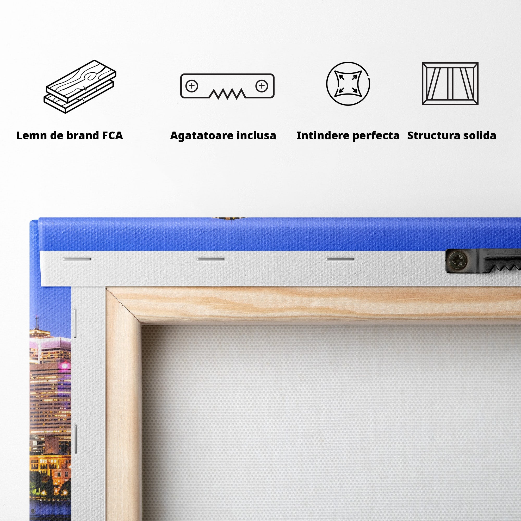 Tablou Canvas Premium LuxCanva® O1069, Orasul Noaptea, Oras, Noapte, Reflexii, Panorama, Living, Culori Vibrante