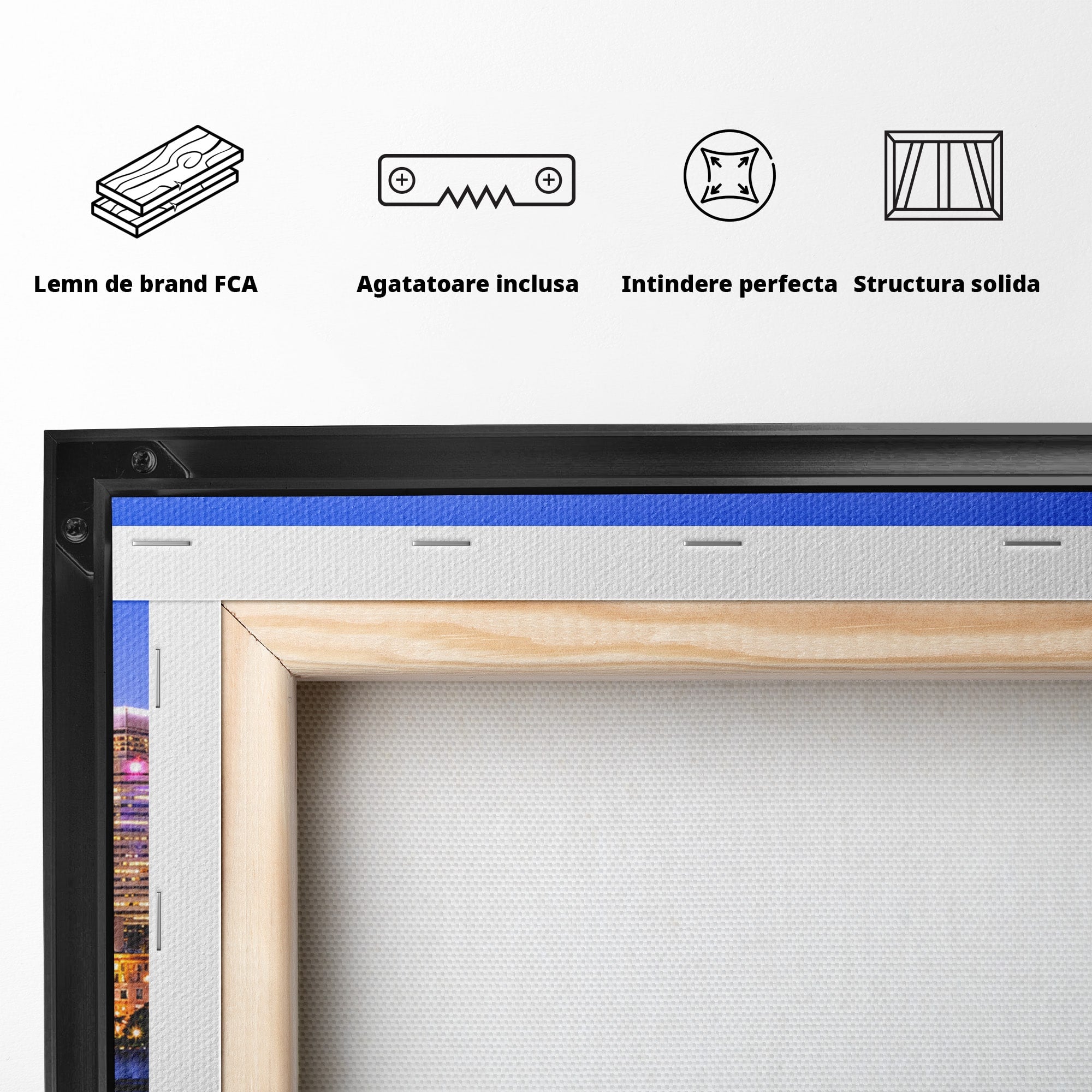 Tablou Canvas Premium LuxCanva® O1069, Orasul Noaptea, Oras, Noapte, Reflexii, Panorama, Living, Culori Vibrante