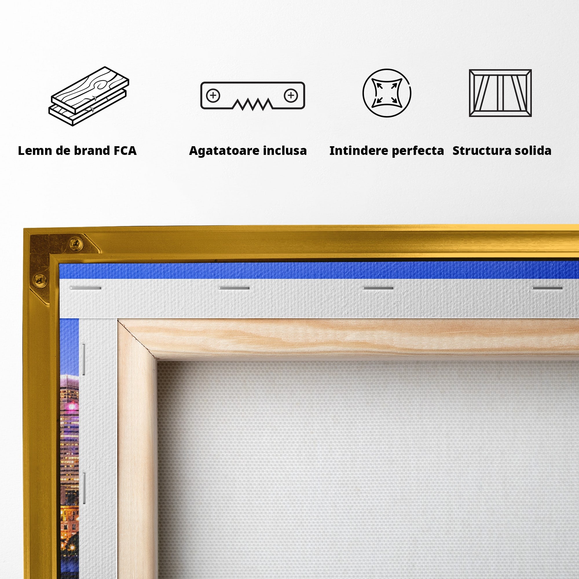Tablou Canvas Premium LuxCanva® O1069, Orasul Noaptea, Oras, Noapte, Reflexii, Panorama, Living, Culori Vibrante