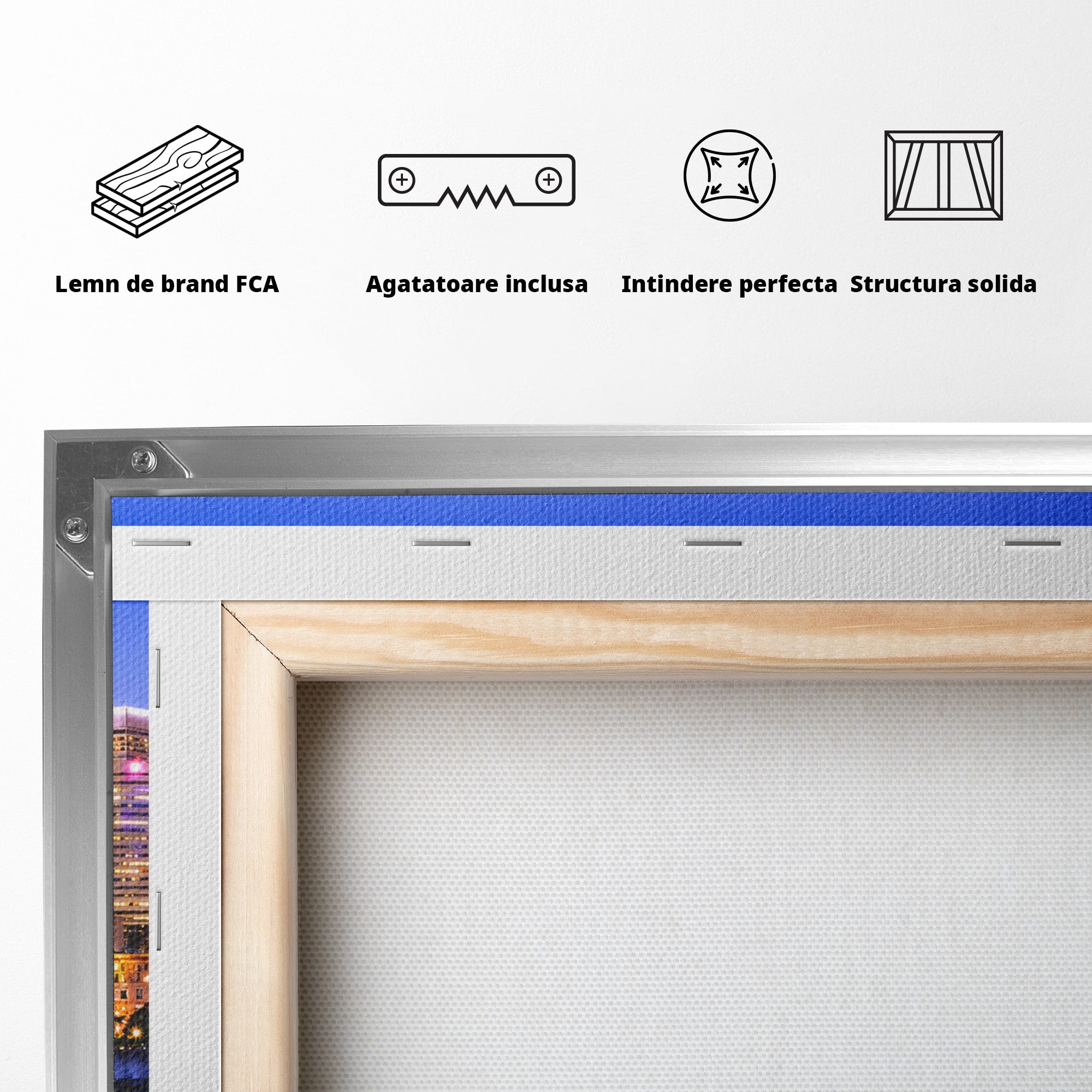Tablou Canvas Premium LuxCanva® O1069, Orasul Noaptea, Oras, Noapte, Reflexii, Panorama, Living, Culori Vibrante