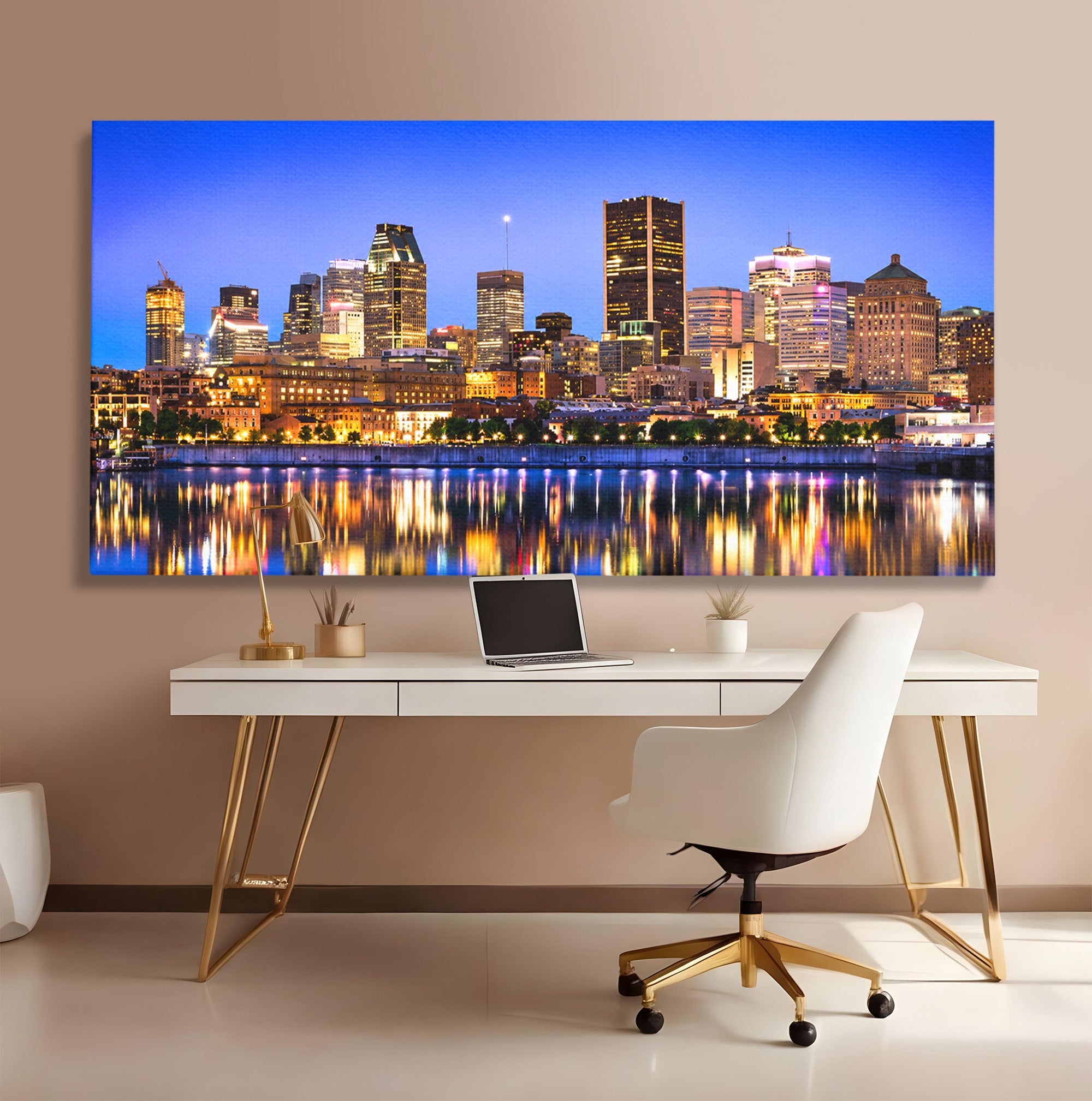 Tablou Canvas Premium LuxCanva® O1069, Orasul Noaptea, Oras, Noapte, Reflexii, Panorama, Living, Culori Vibrante