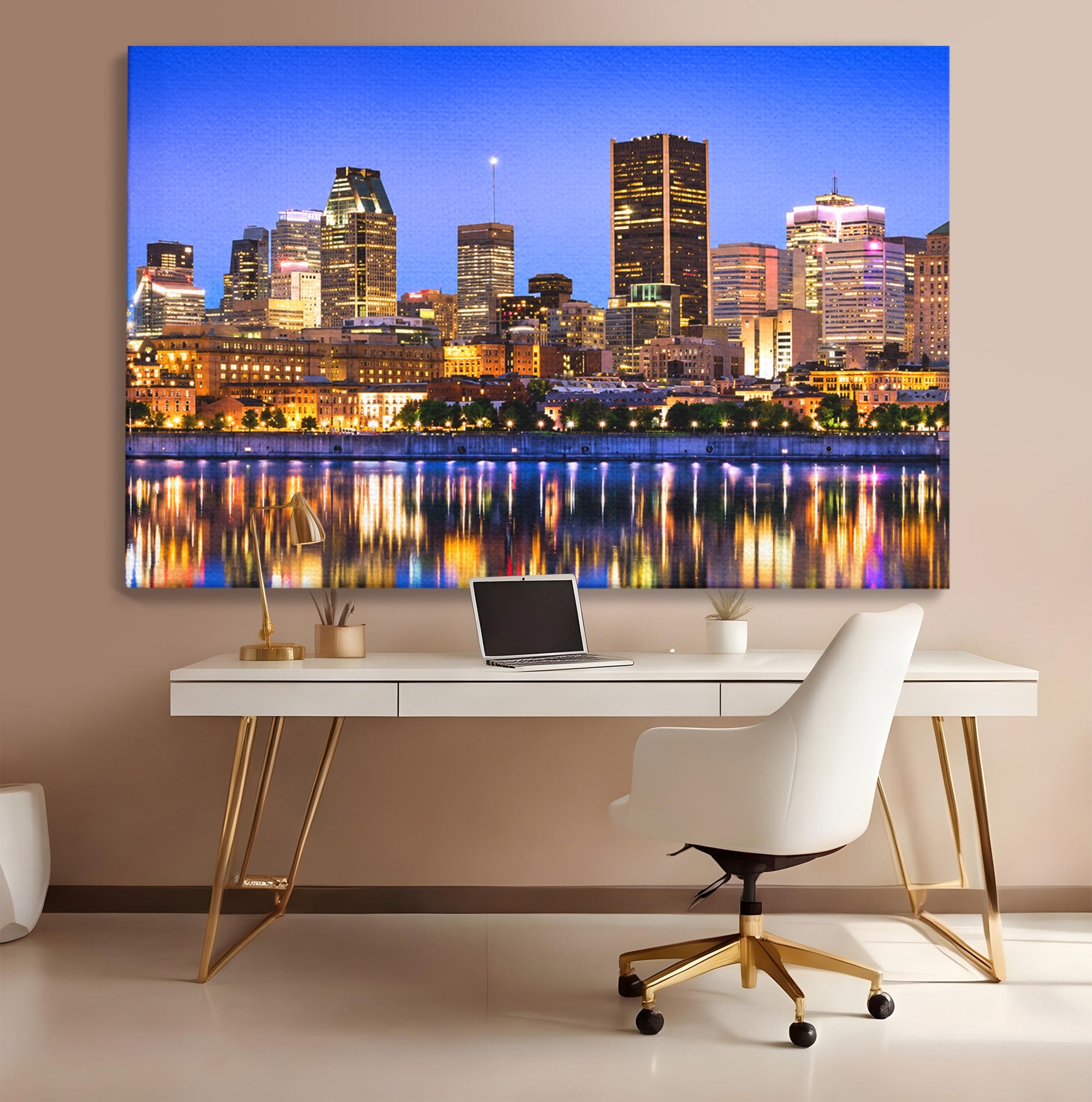 Tablou Canvas Premium LuxCanva® O1069, Orasul Noaptea, Oras, Noapte, Reflexii, Panorama, Living, Culori Vibrante
