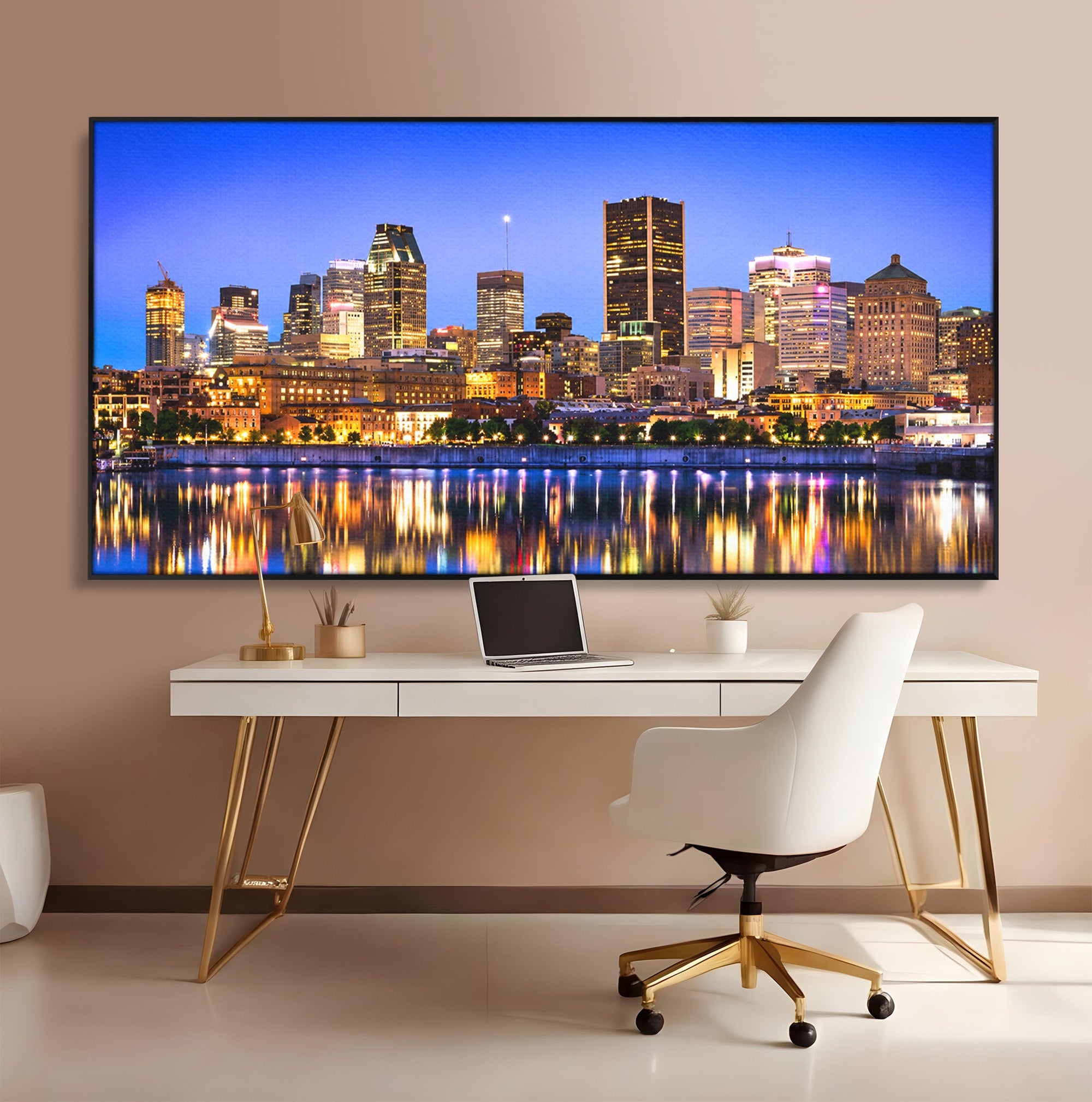 Tablou Canvas Premium LuxCanva® O1069, Orasul Noaptea, Oras, Noapte, Reflexii, Panorama, Living, Culori Vibrante