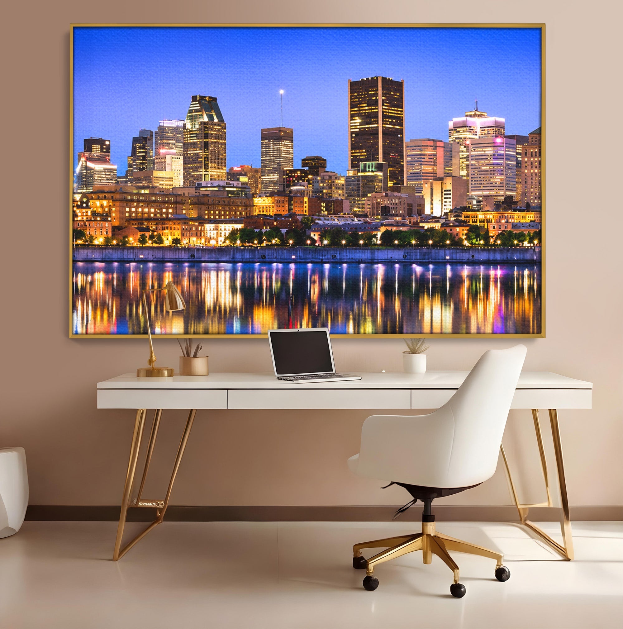 Tablou Canvas Premium LuxCanva® O1069, Orasul Noaptea, Oras, Noapte, Reflexii, Panorama, Living, Culori Vibrante