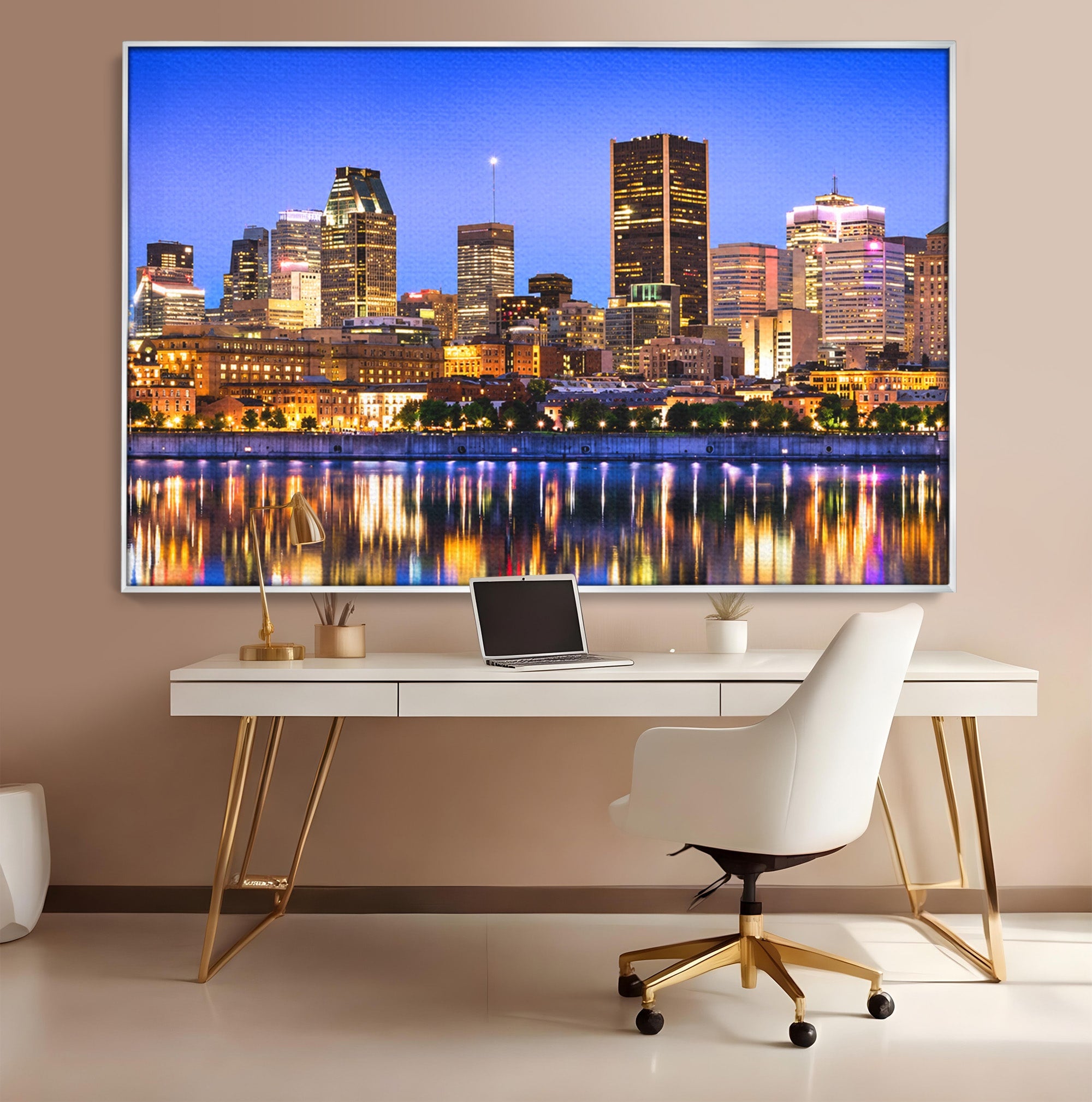Tablou Canvas Premium LuxCanva® O1069, Orasul Noaptea, Oras, Noapte, Reflexii, Panorama, Living, Culori Vibrante