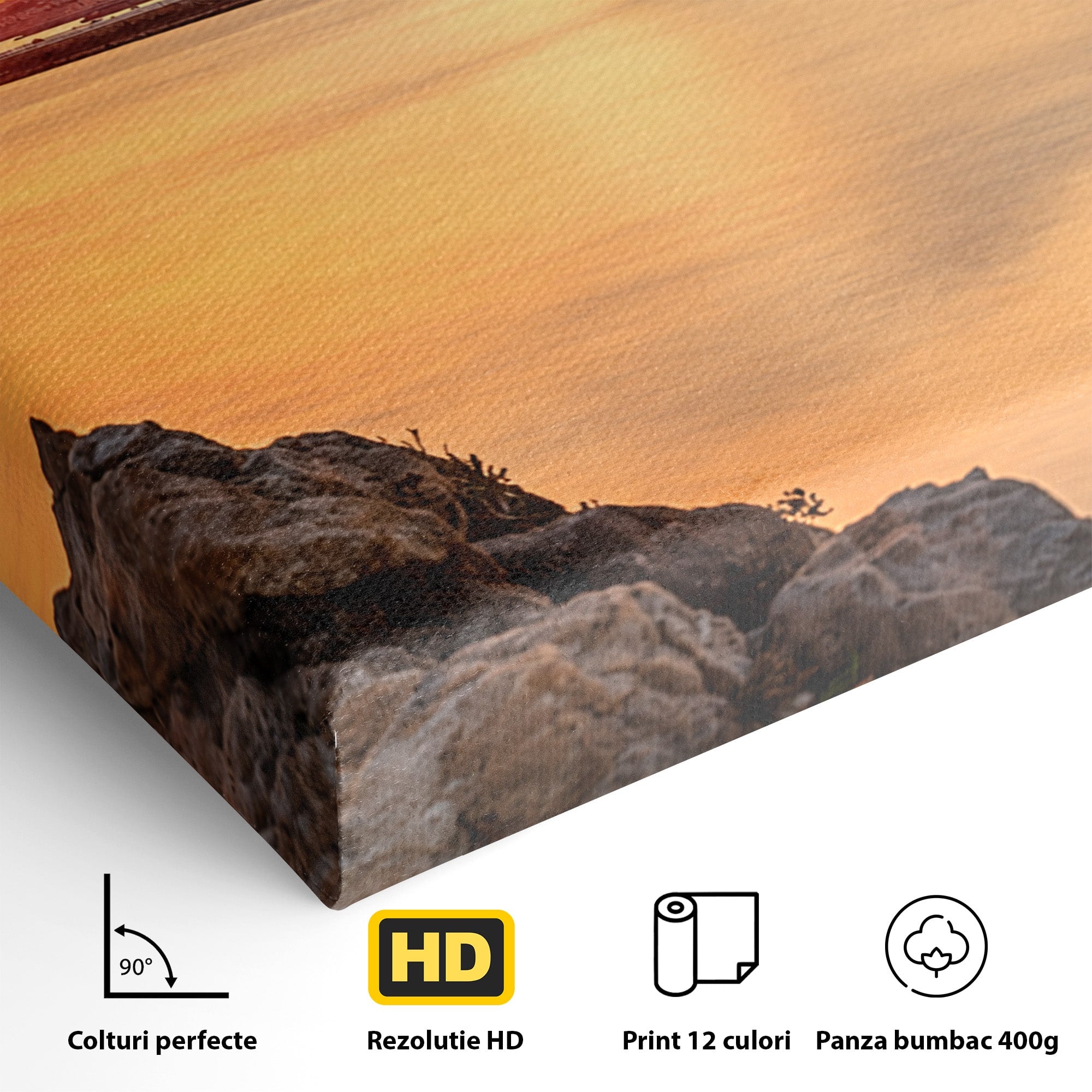 Tablou Canvas Premium LuxCanva® O1070, Apus Pitoresc Mediteranean, Apus, Mare, Oras, Peisaj, Living, Culori Vibrante