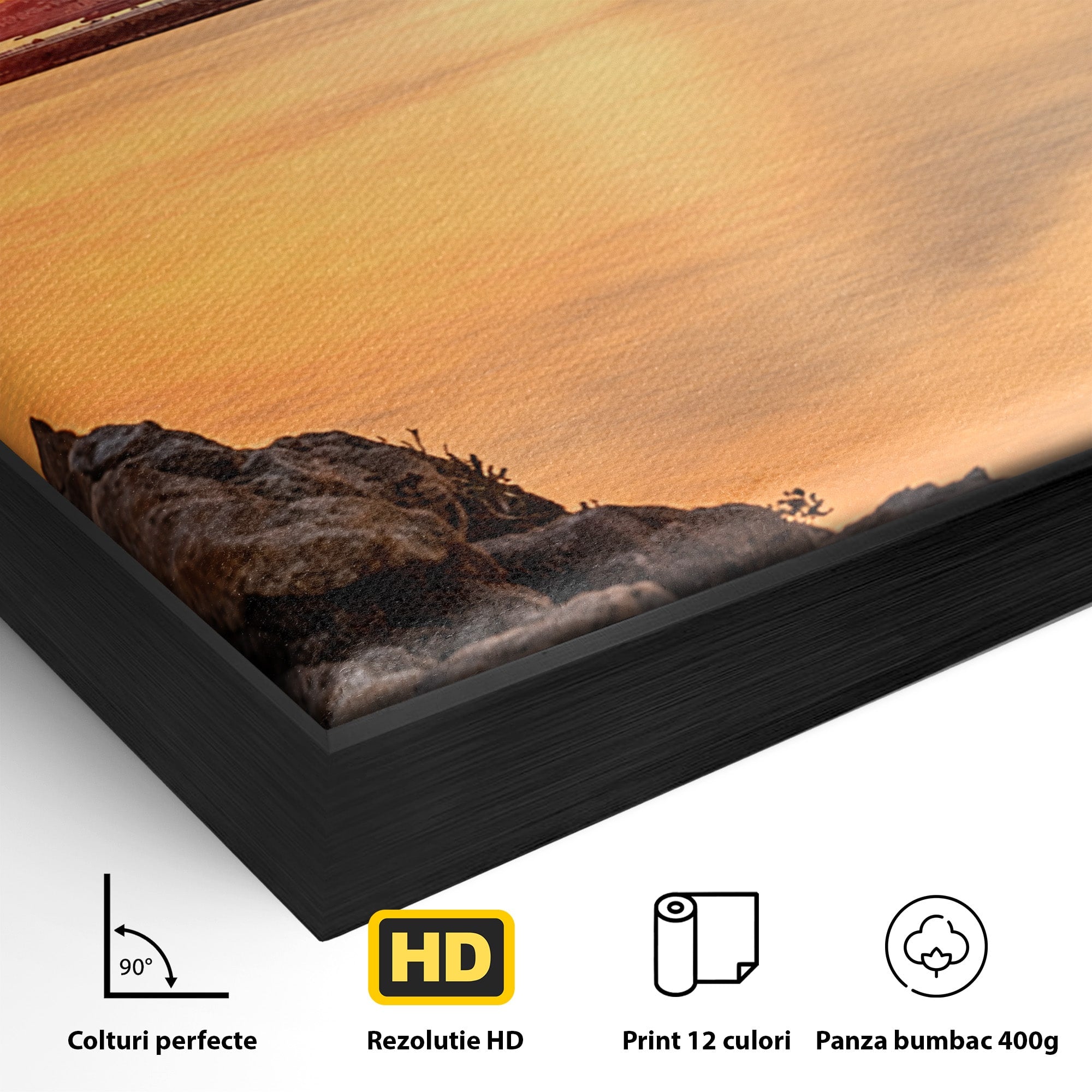 Tablou Canvas Premium LuxCanva® O1070, Apus Pitoresc Mediteranean, Apus, Mare, Oras, Peisaj, Living, Culori Vibrante