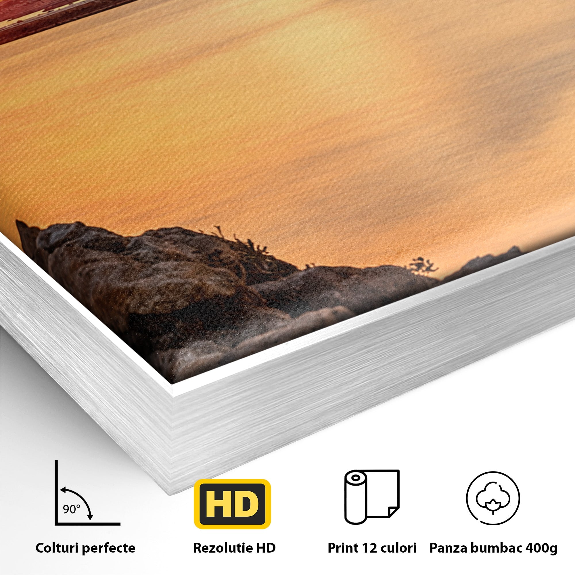 Tablou Canvas Premium LuxCanva® O1070, Apus Pitoresc Mediteranean, Apus, Mare, Oras, Peisaj, Living, Culori Vibrante