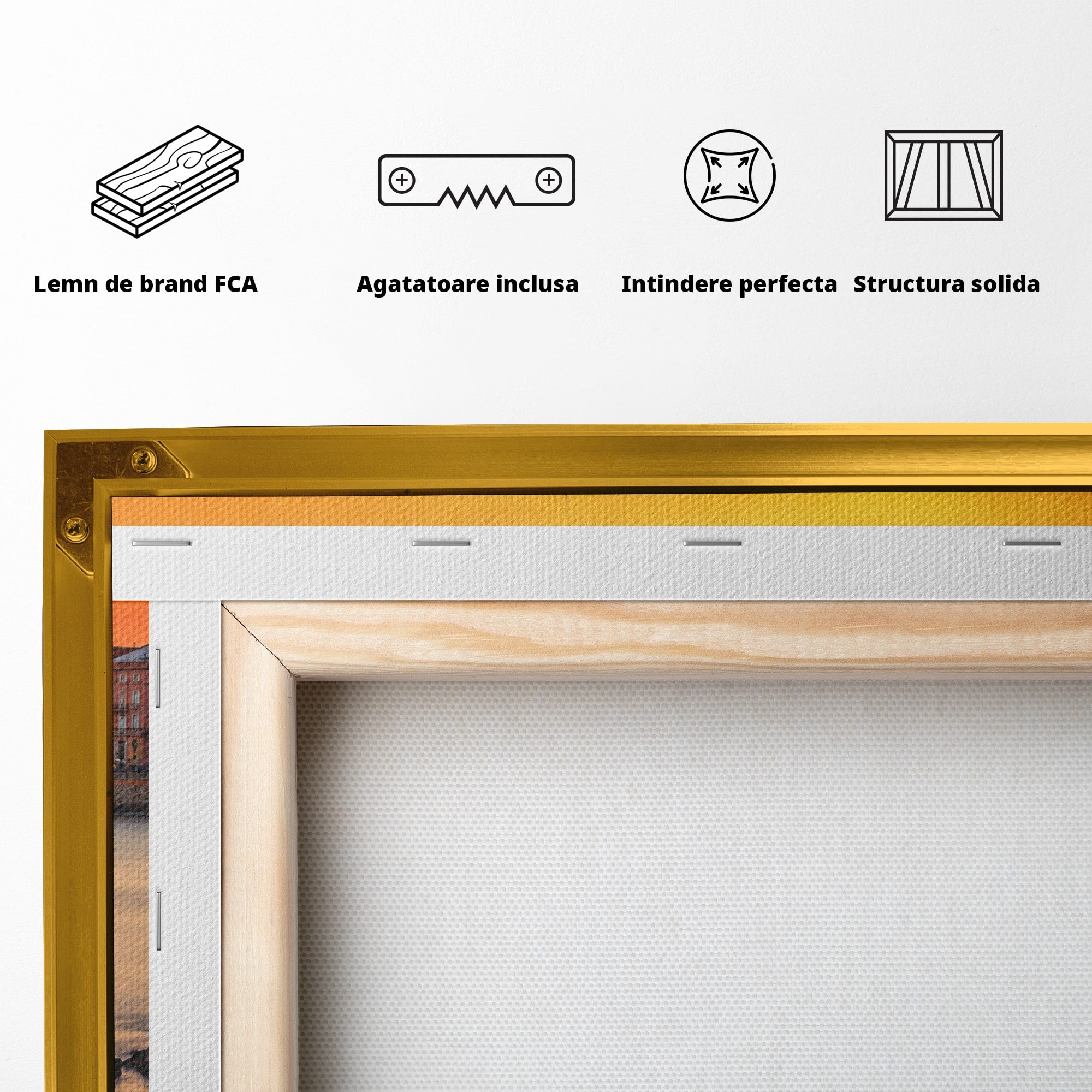 Tablou Canvas Premium LuxCanva® O1070, Apus Pitoresc Mediteranean, Apus, Mare, Oras, Peisaj, Living, Culori Vibrante