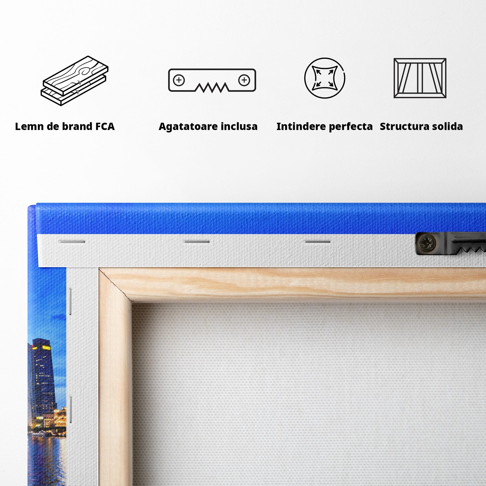 Tablou Canvas Premium LuxCanva® O1071, Oras Modern Noaptea, Oras, Noapte, Reflexii, Urban, Lumini, Living, Birou, Culori Vibrante