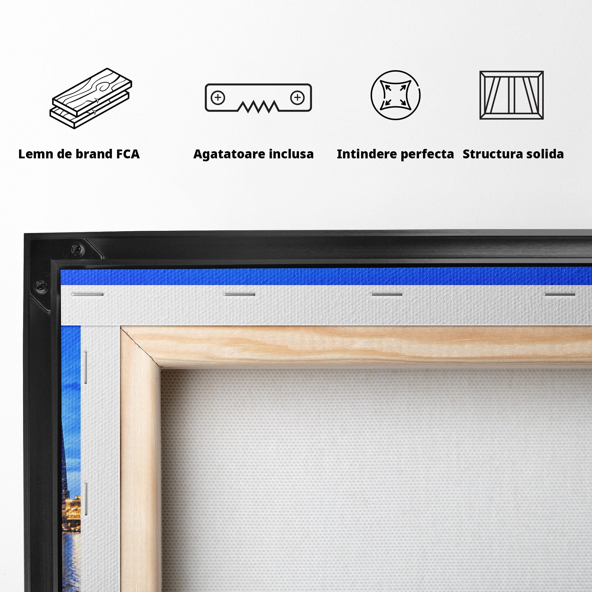 Tablou Canvas Premium LuxCanva® O1071, Oras Modern Noaptea, Oras, Noapte, Reflexii, Urban, Lumini, Living, Birou, Culori Vibrante
